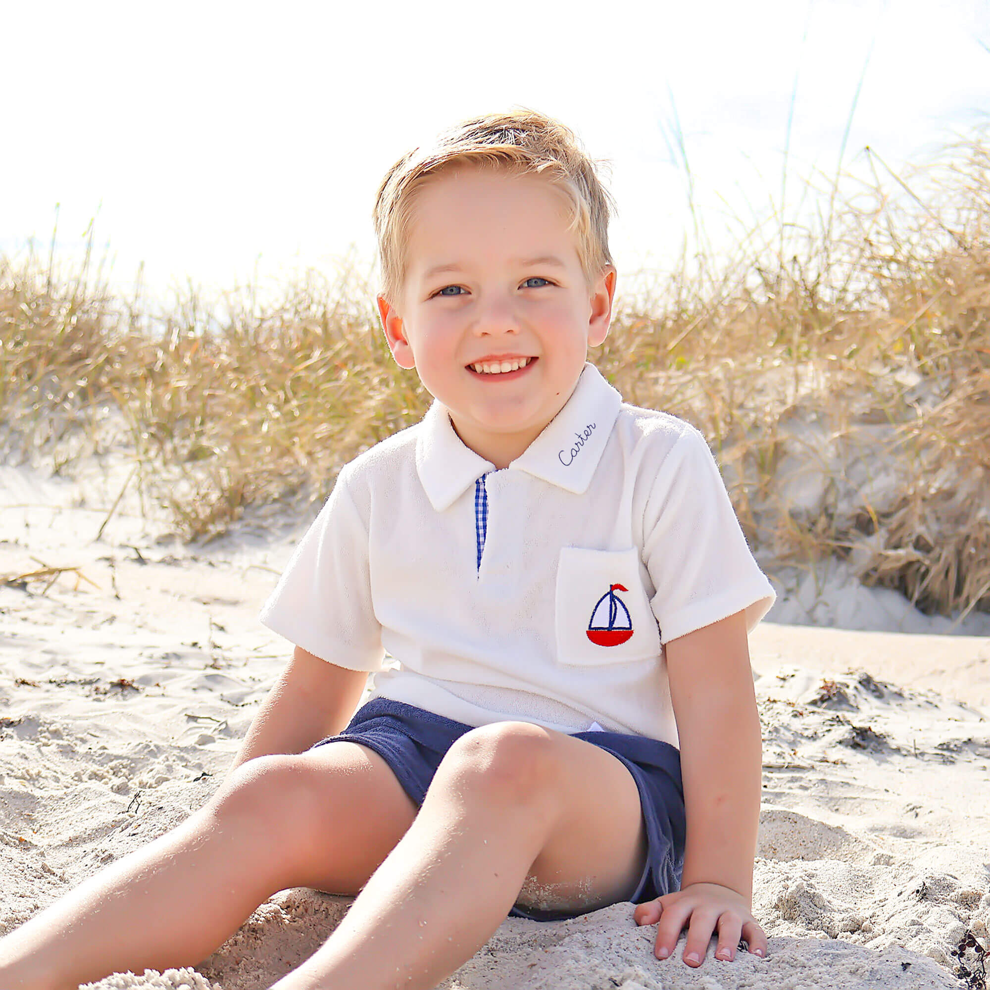 Newport Sailboat Blue Terry Polo Short Set - Image 2