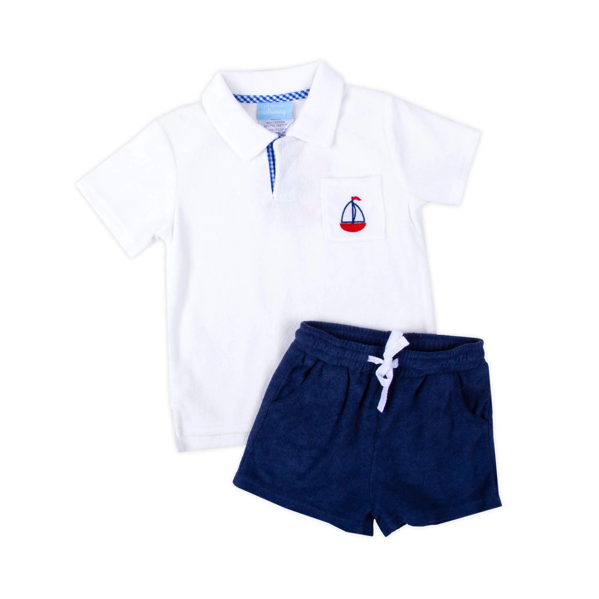 Newport Sailboat Blue Terry Polo Short Set - Image 3