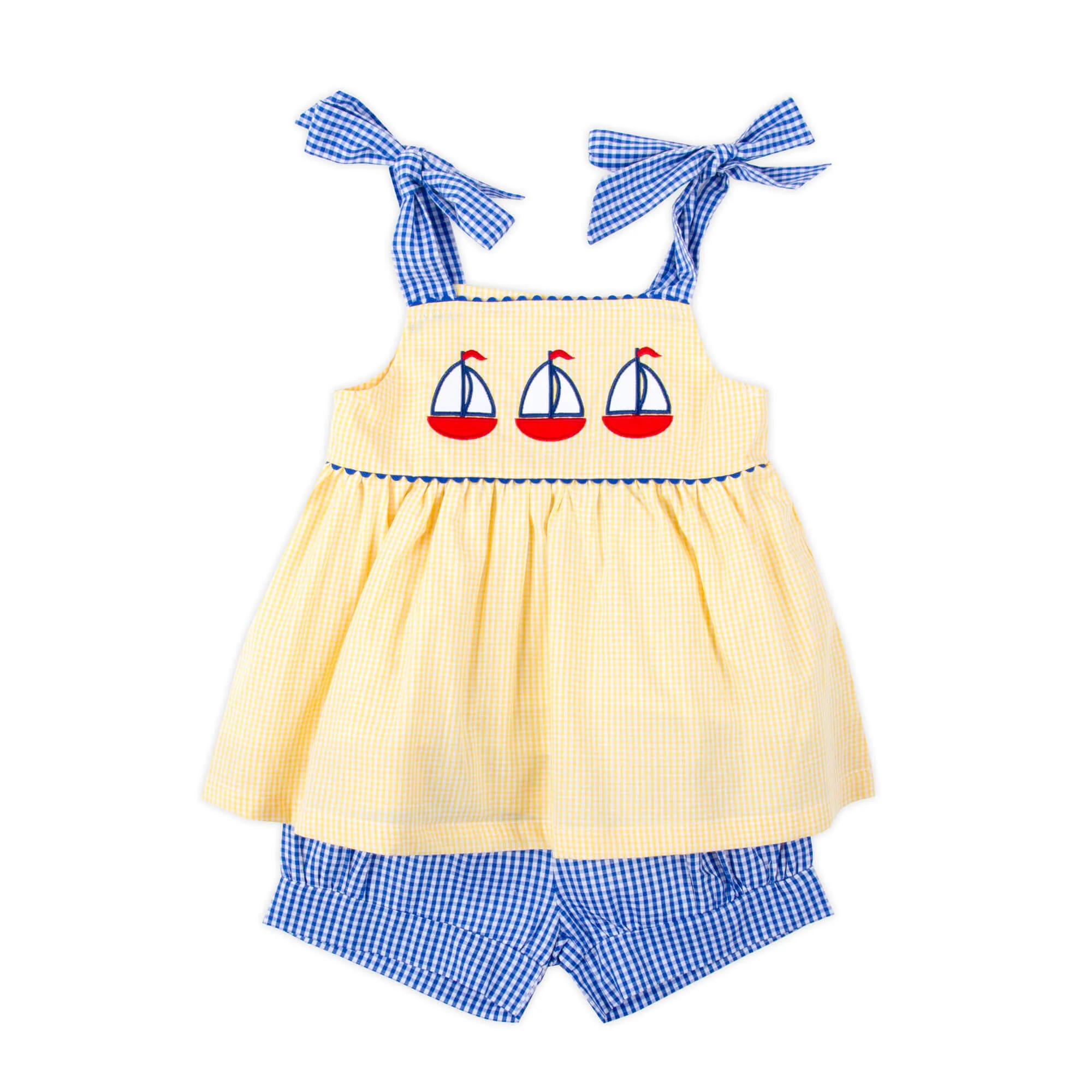 Newport Sailboat Yellow Gingham Aubree Short Set - Image 2