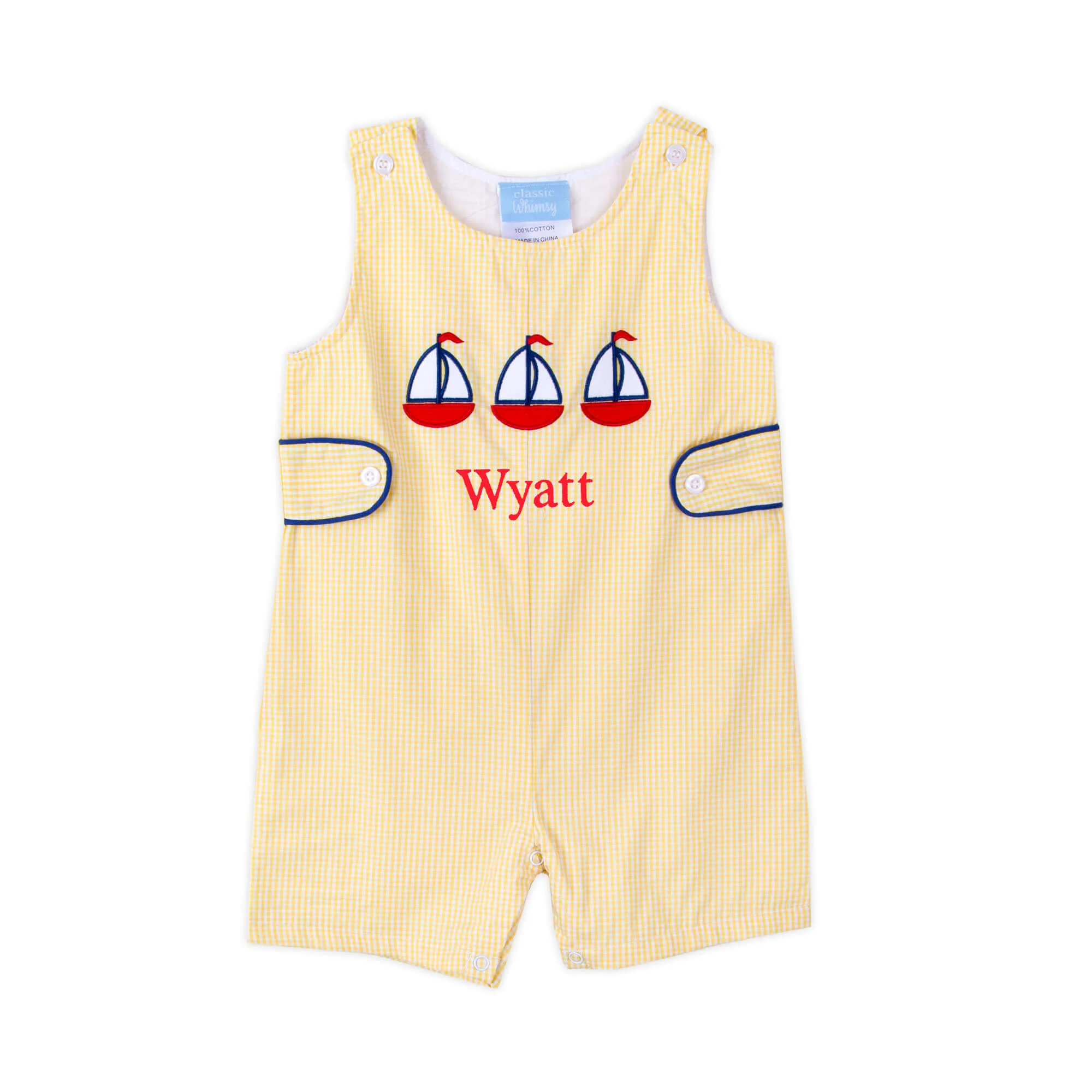 Newport Sailboat Yellow Gingham  Jon Jon - Image 2