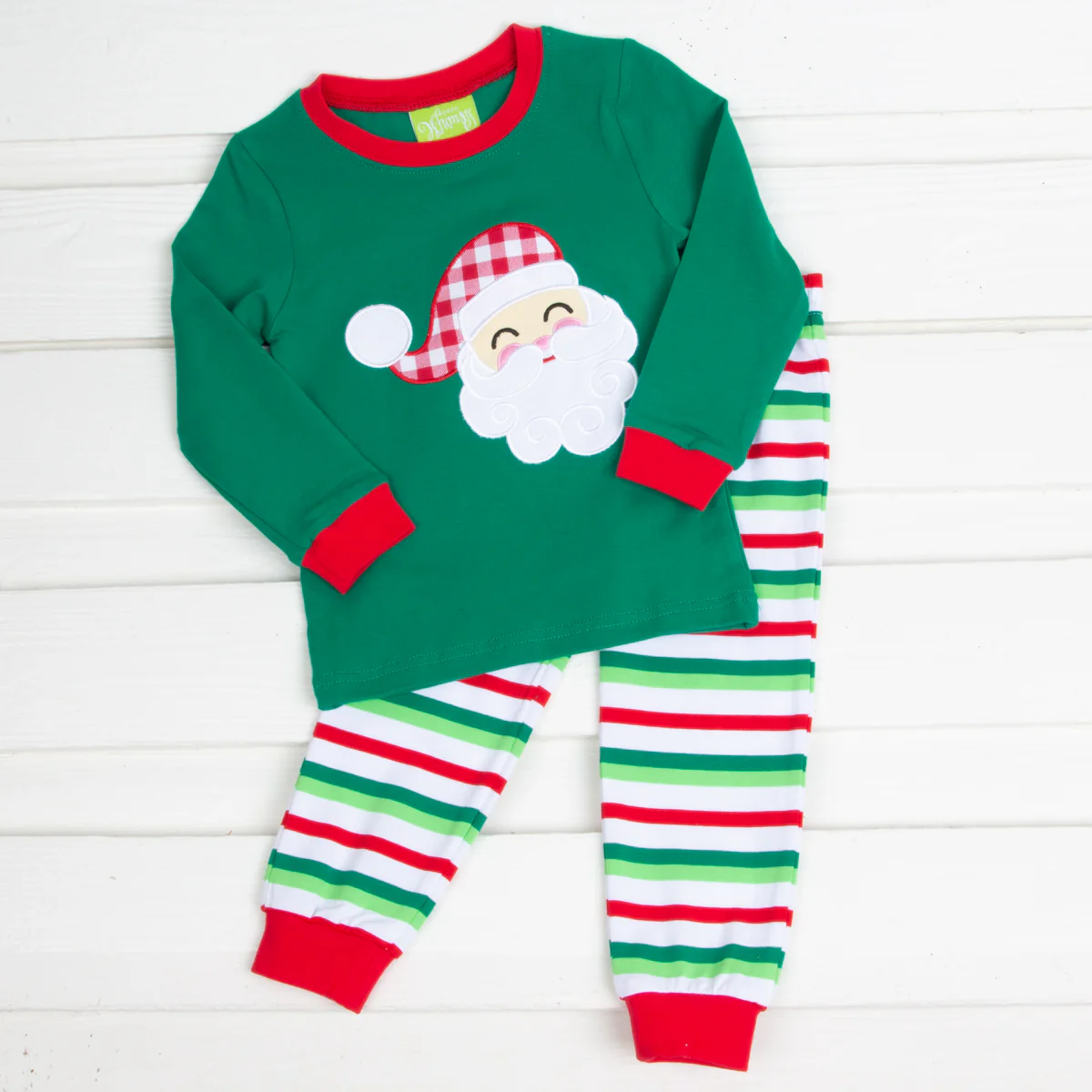 Happy Santa Green Cheerful Stripe Pajamas - Image 2