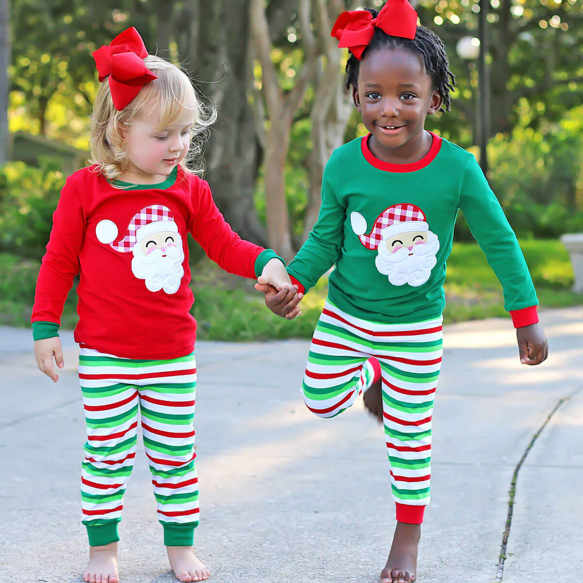 Happy Santa Green Cheerful Stripe Pajamas - Image 5