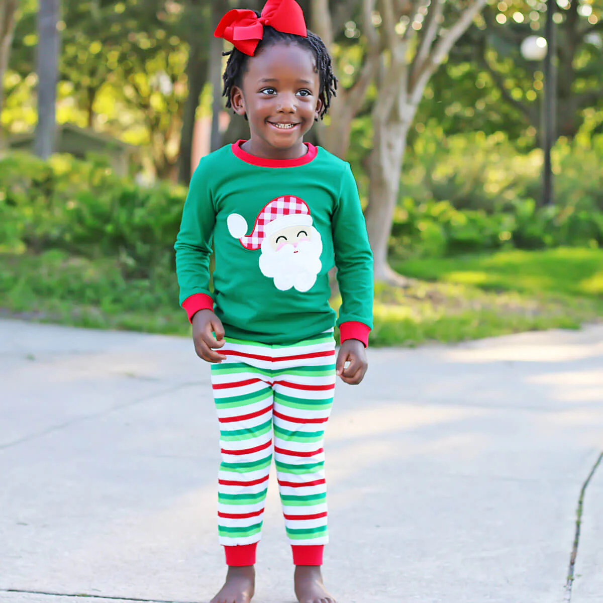 Happy Santa Green Cheerful Stripe Pajamas - Image 6