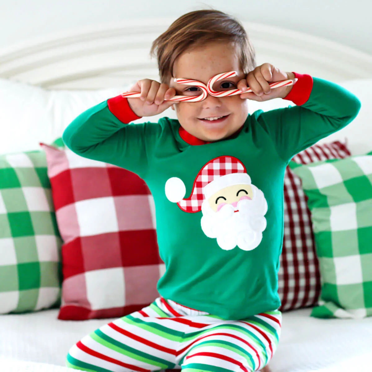 Happy Santa Green Cheerful Stripe Pajamas - Image 7
