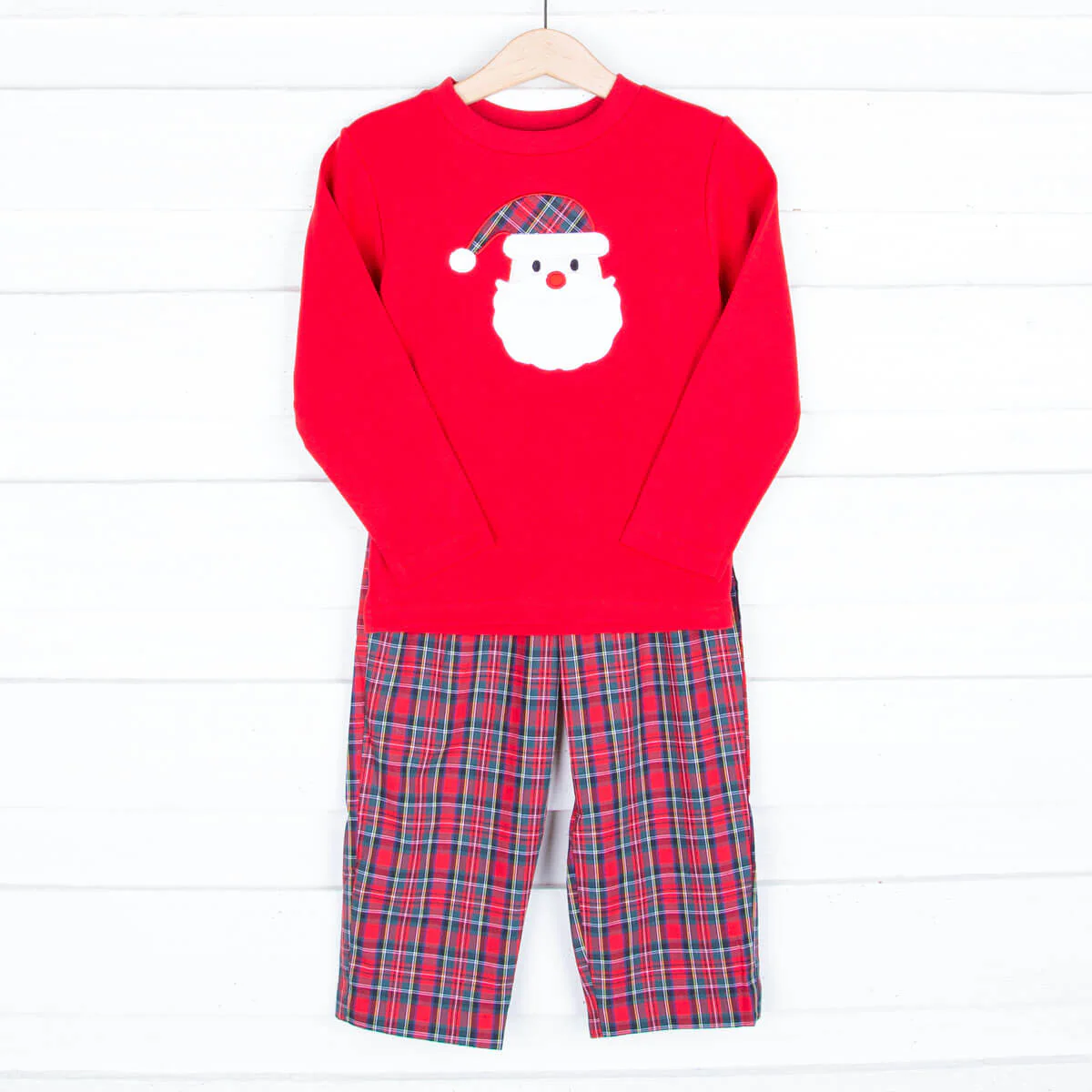 Santa Applique Plaid Pant Set - Image 2