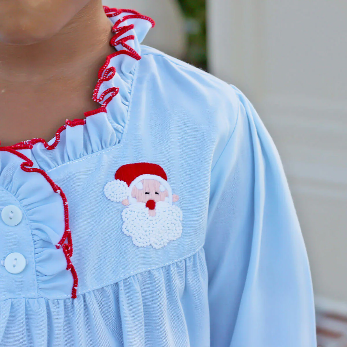 Santa Embroidered Long Sleeve Blue Nightgown - Image 2