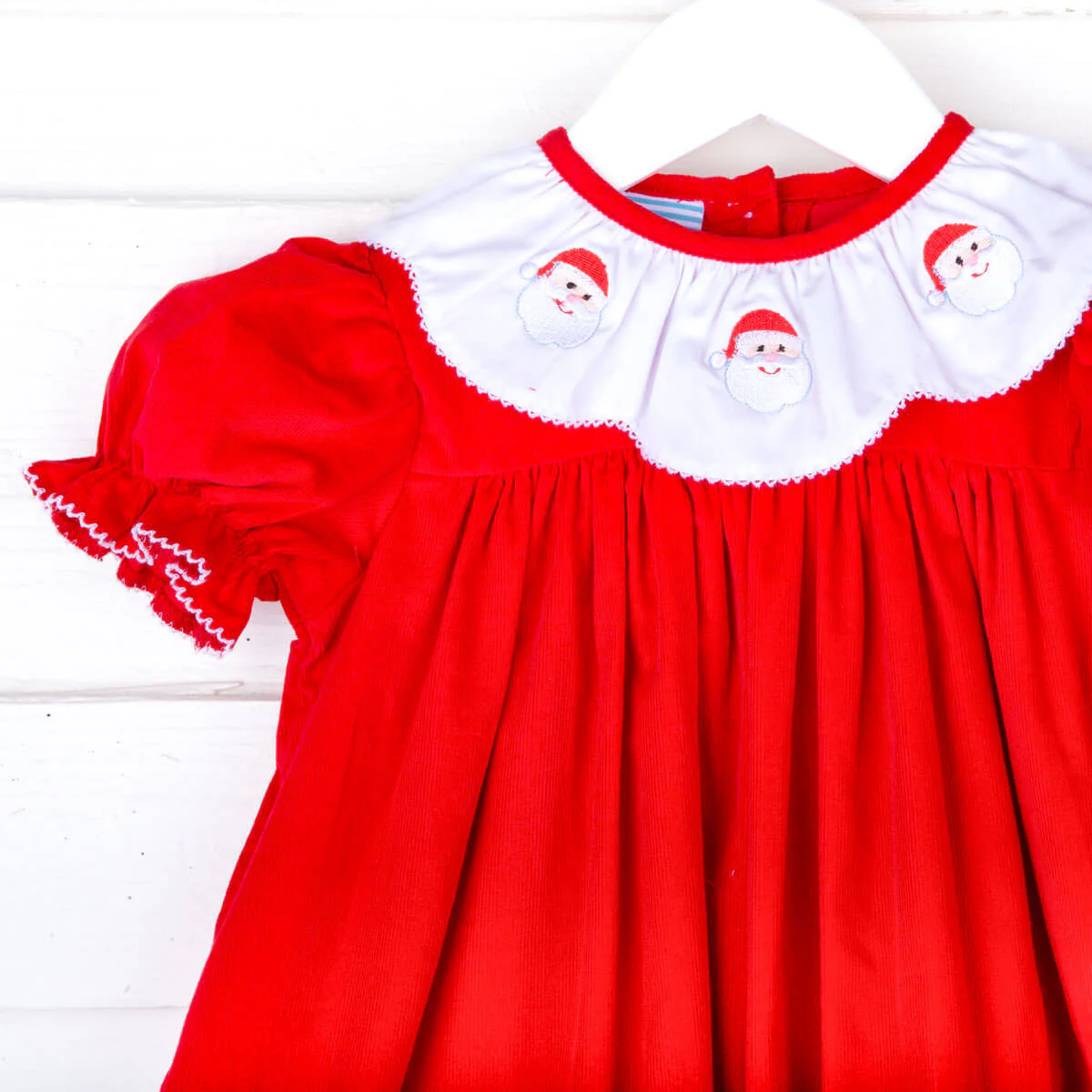 Santa Embroidered Solid Red Corduroy Quinn Dress - Image 2
