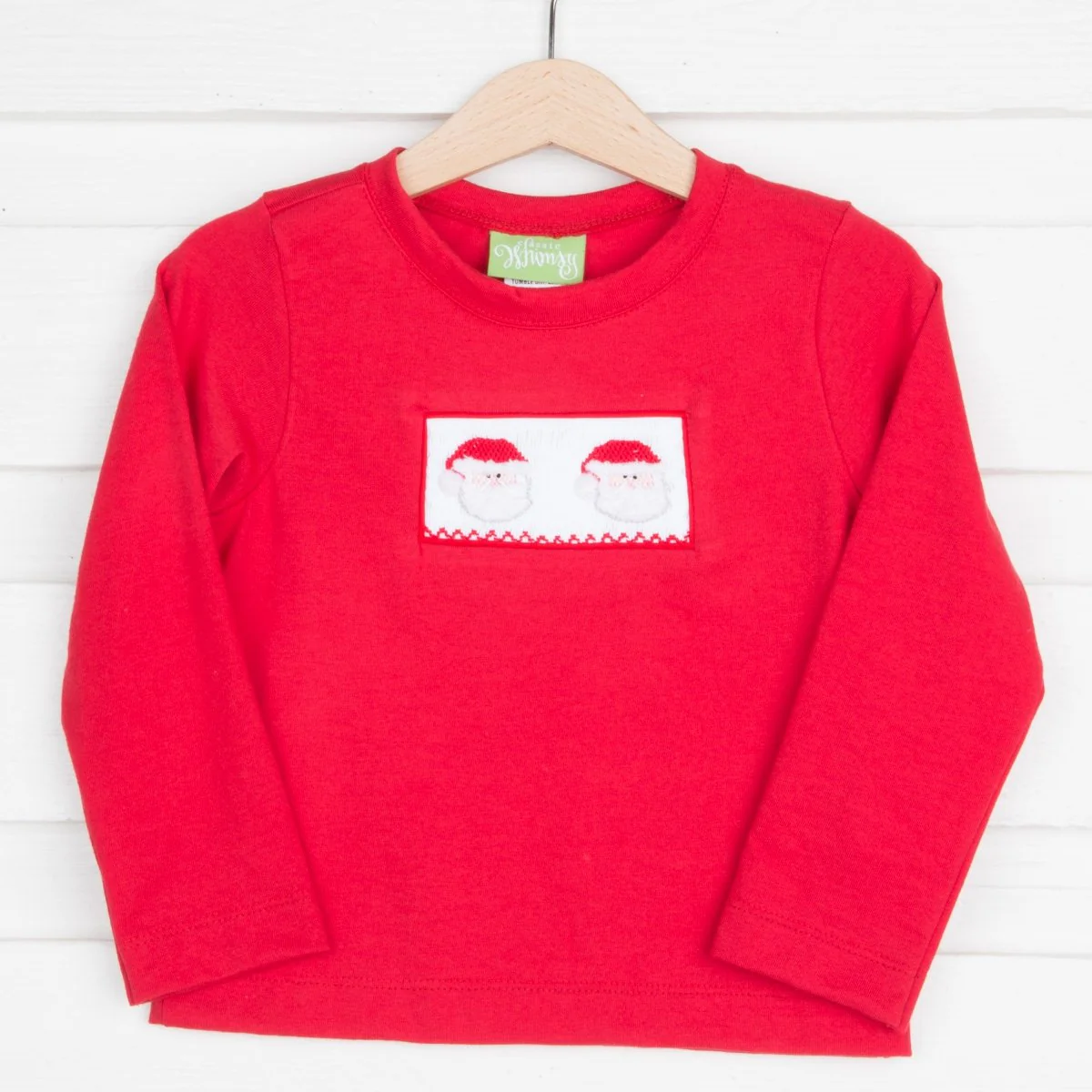Santa Face Smocked Red Long Sleeve Shirt - Image 2