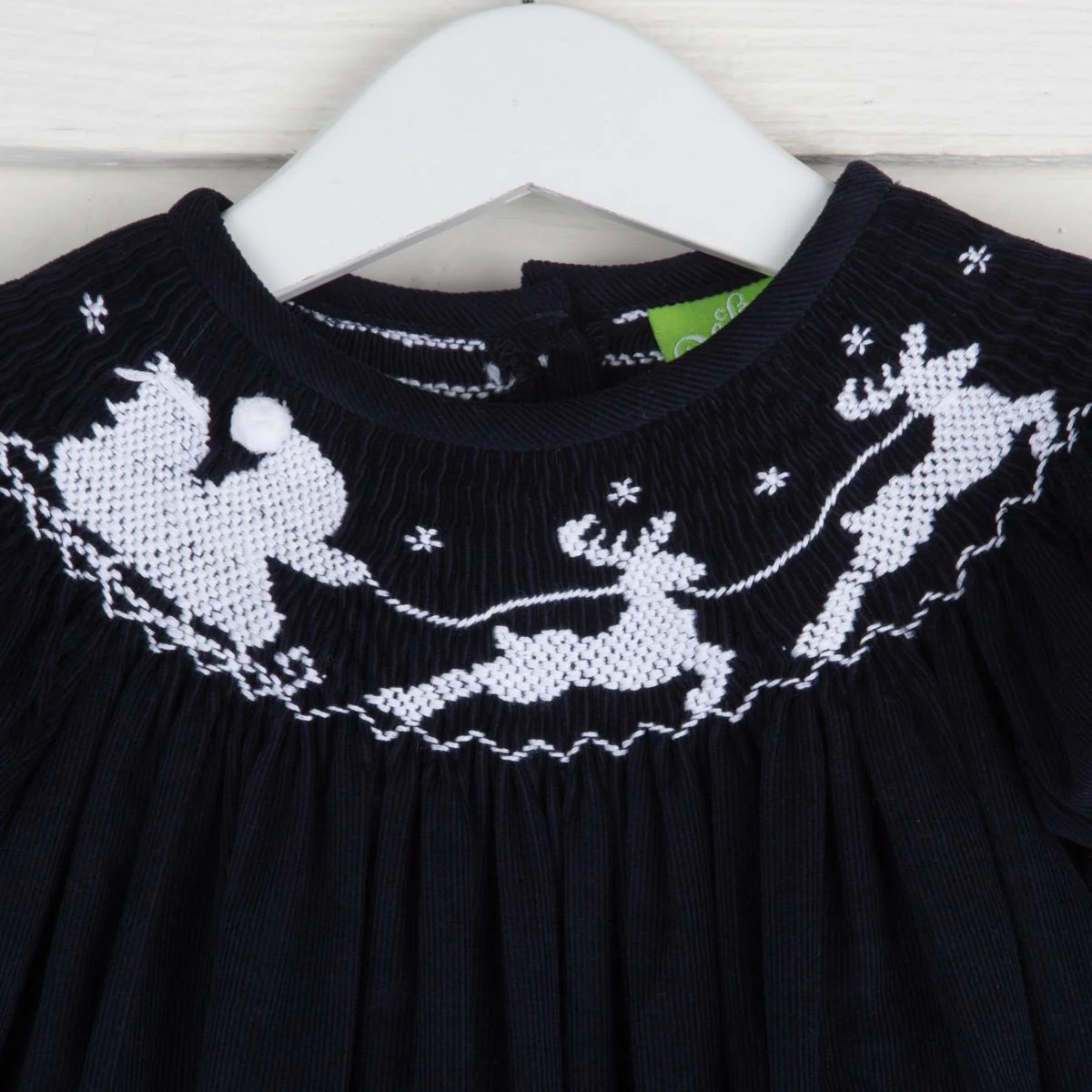 Santa Sleigh Smocked Bishop Navy Corduroy - Image 2
