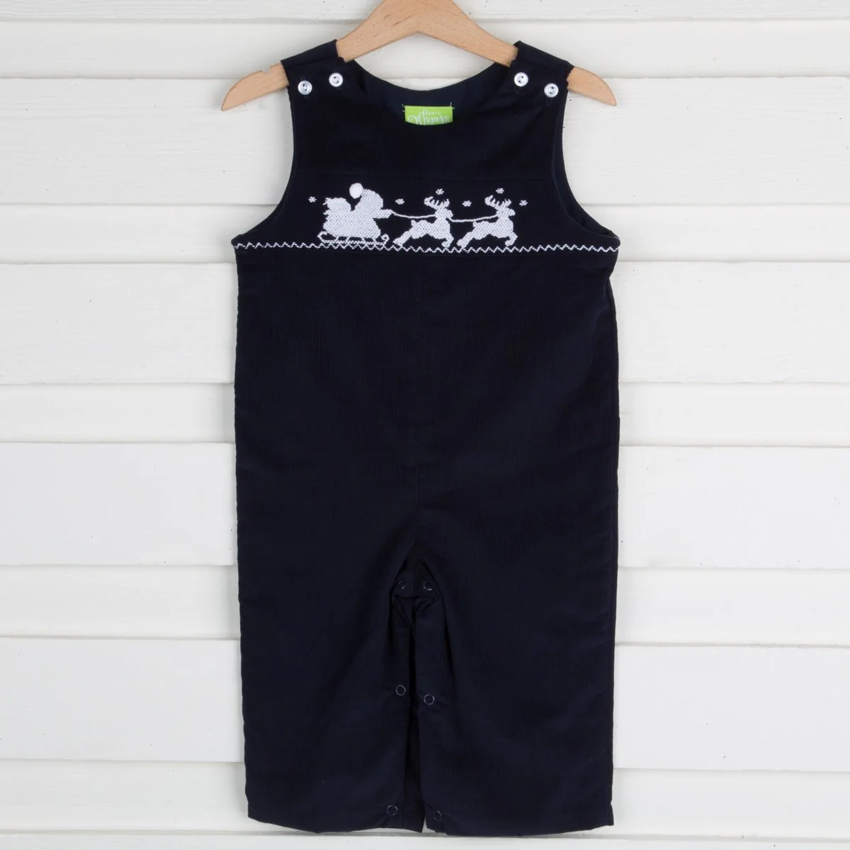Santa Sleigh Smocked Longall Navy Corduroy - Image 2
