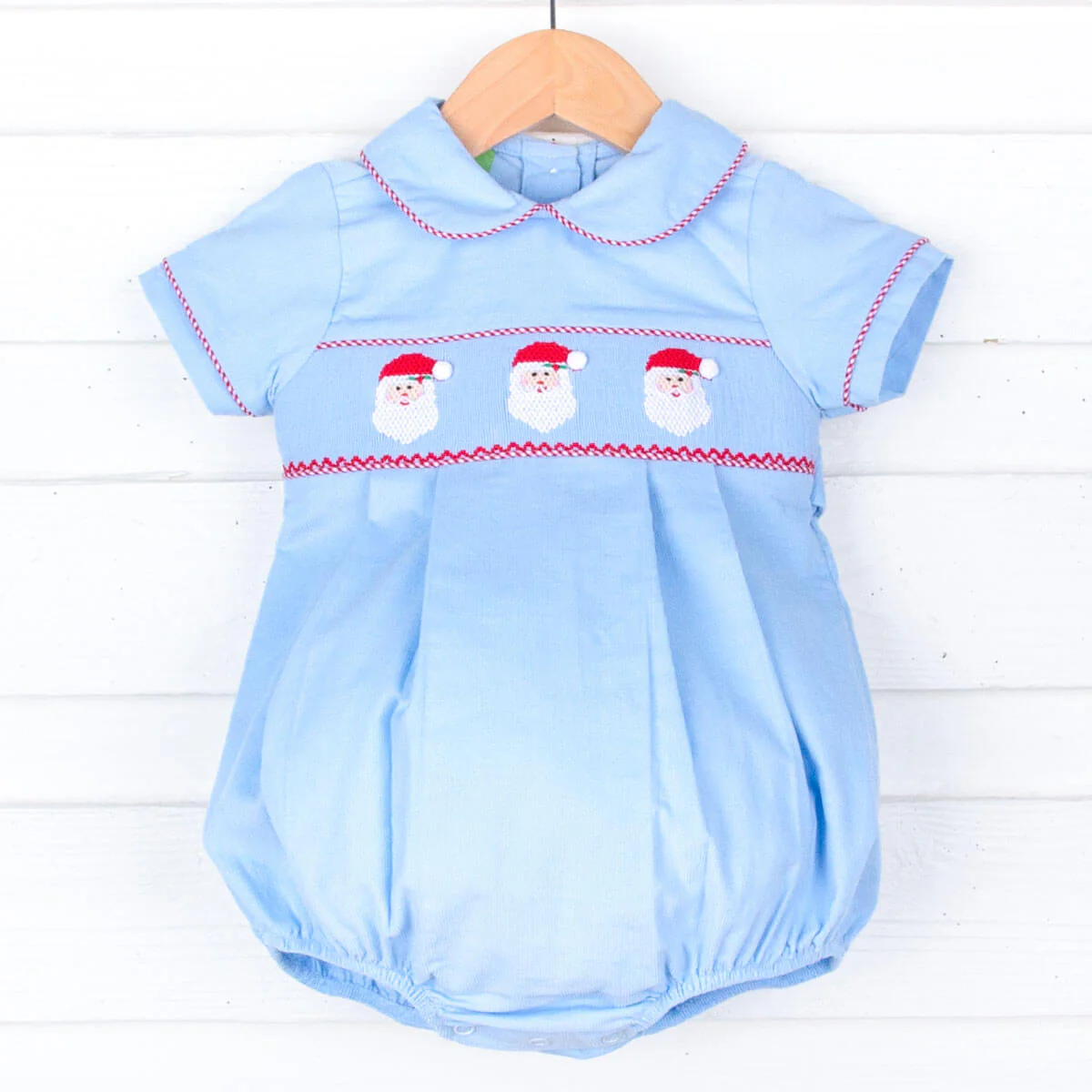 Santa Smocked Blue Corduroy Collared Bubble - Image 2