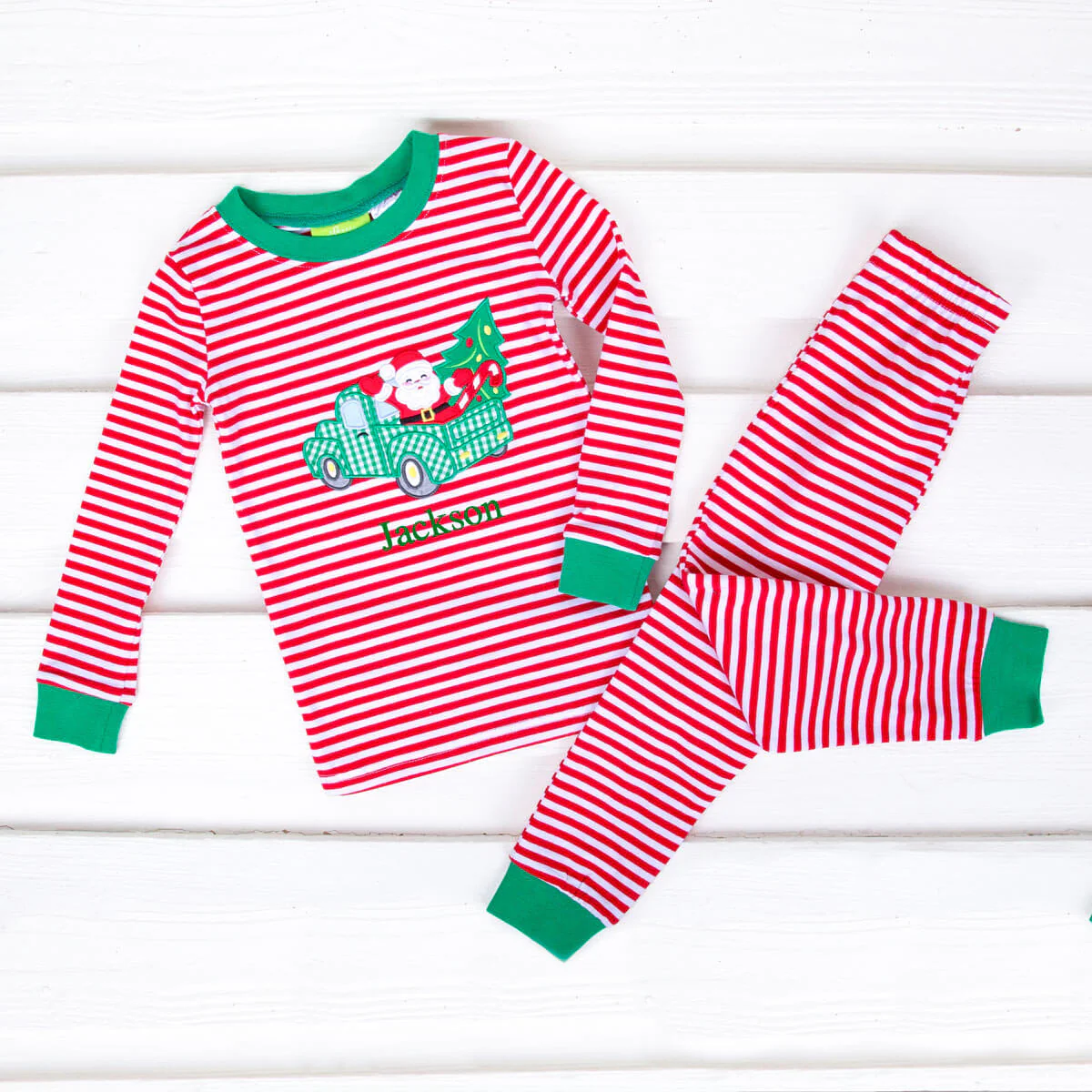 Santa Stops Here Pajamas Red Stripe - Image 2