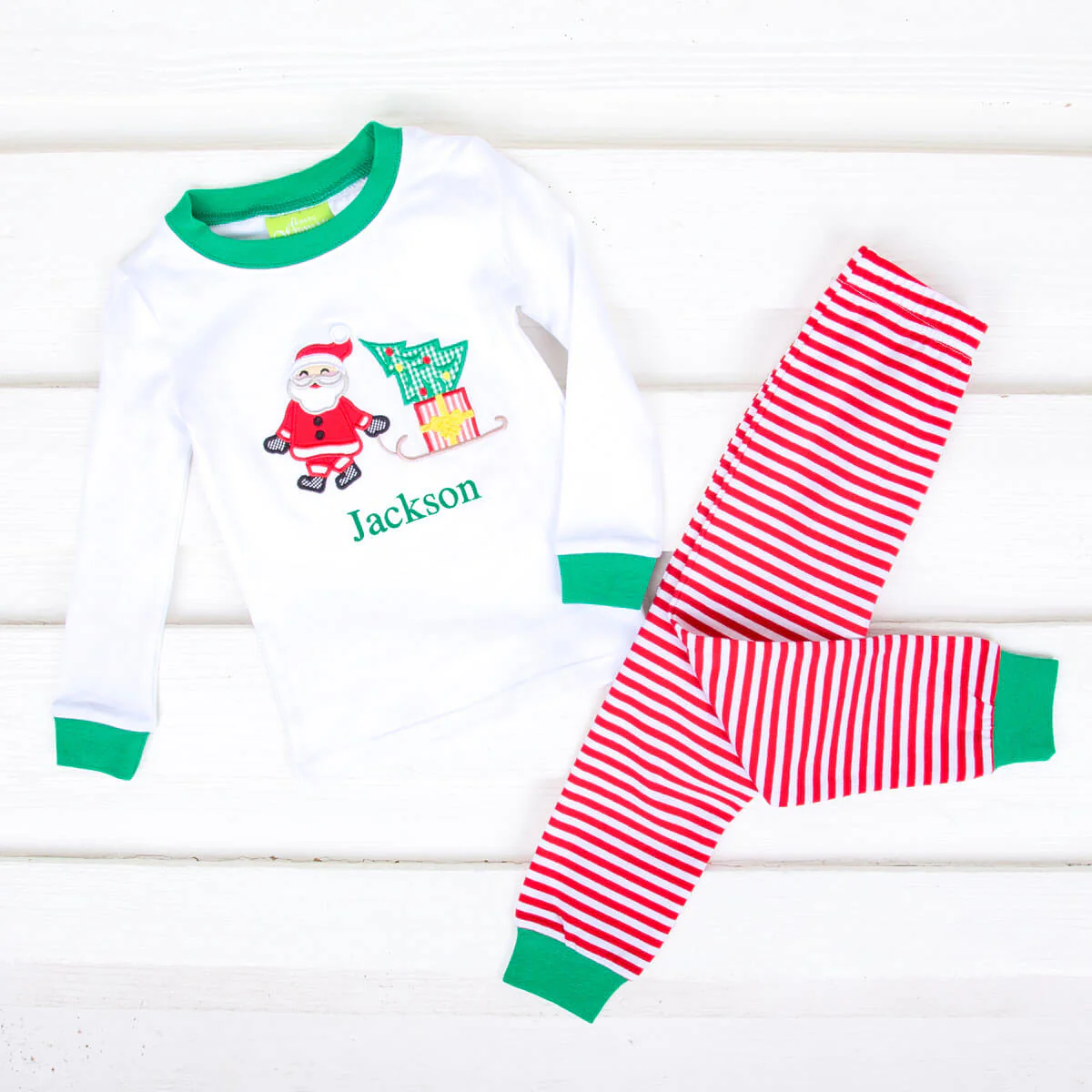 Santa's Sleigh Pajamas Red Stripe - Image 2