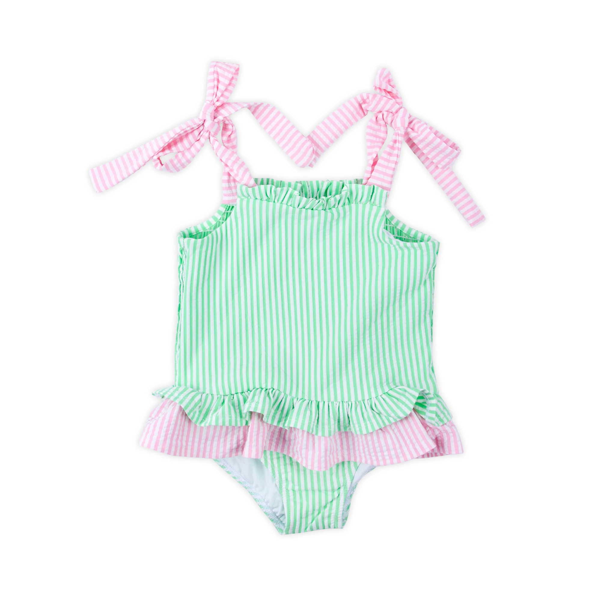 Santorini Green & Pink Stripe One Piece Swimsuit - Image 2