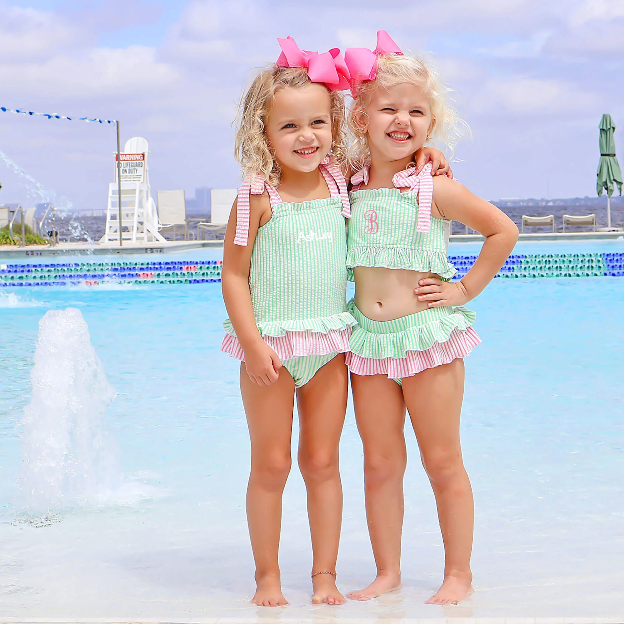 Santorini Green & Pink Stripe One Piece Swimsuit - Image 3