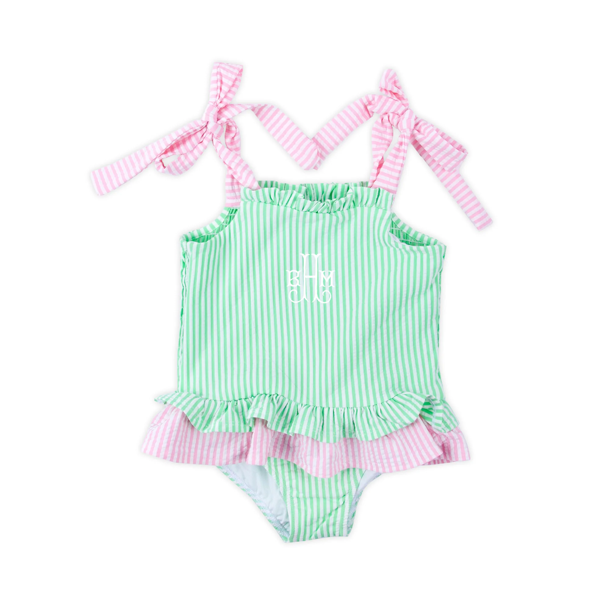 Santorini Green & Pink Stripe One Piece Swimsuit - Image 4