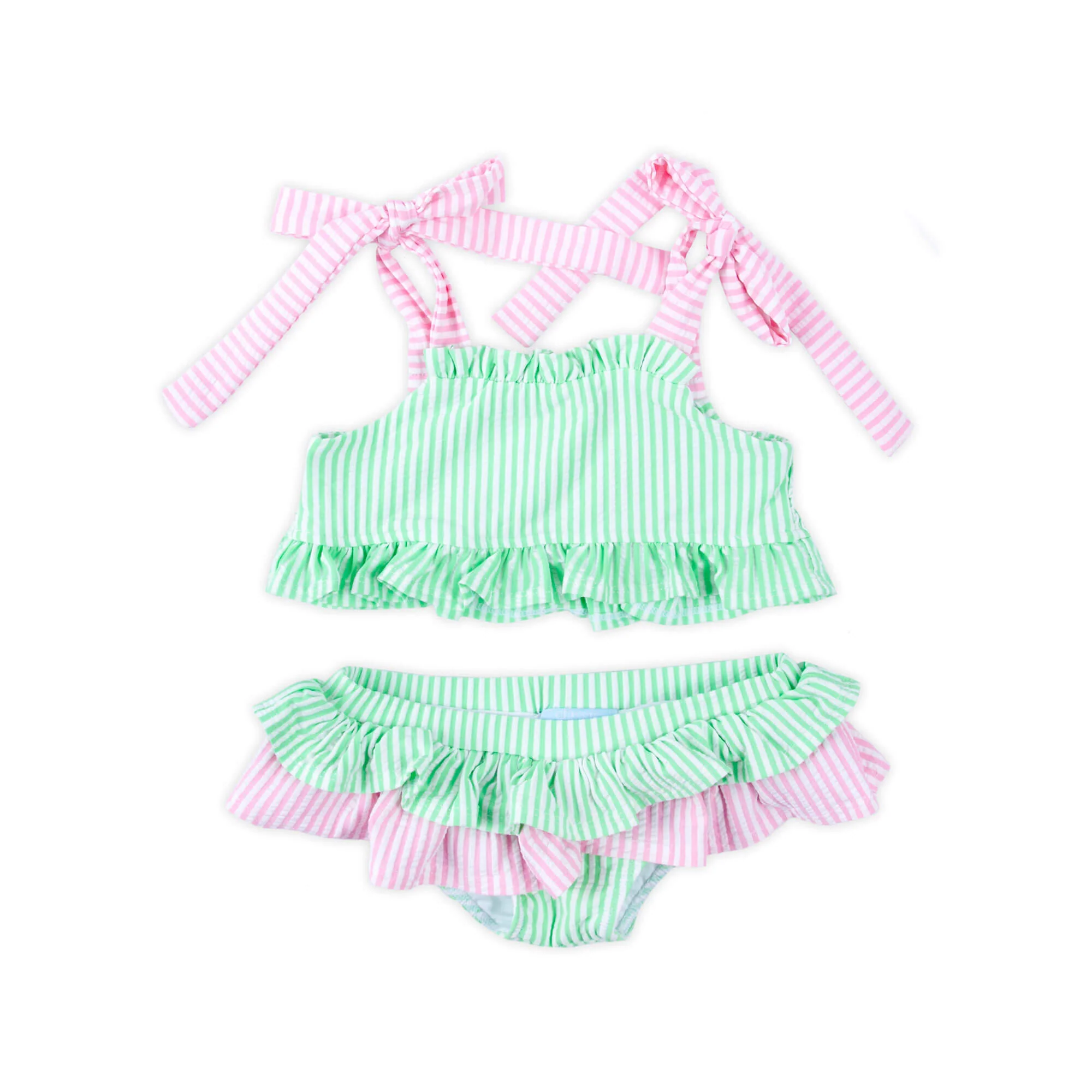 Santorini Green & Pink Stripe Two Piece Swimsuit - Image 2