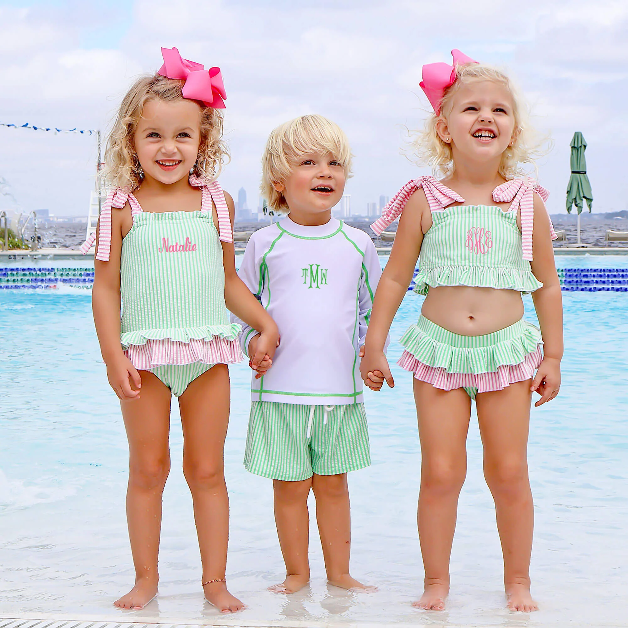 Santorini Green & Pink Stripe Two Piece Swimsuit - Image 4