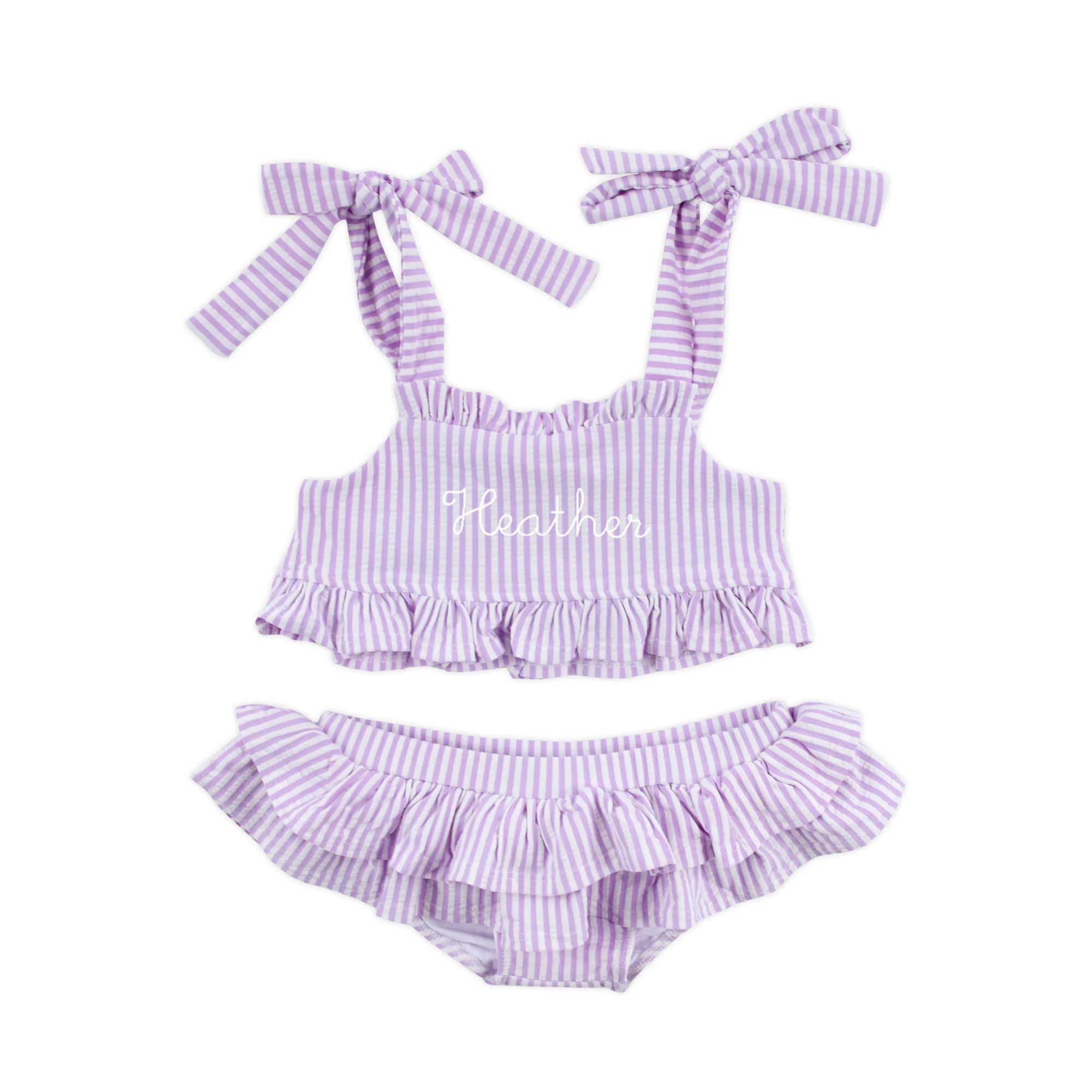Santorini Purple Stripe Two Piece Swimsuit - Image 2