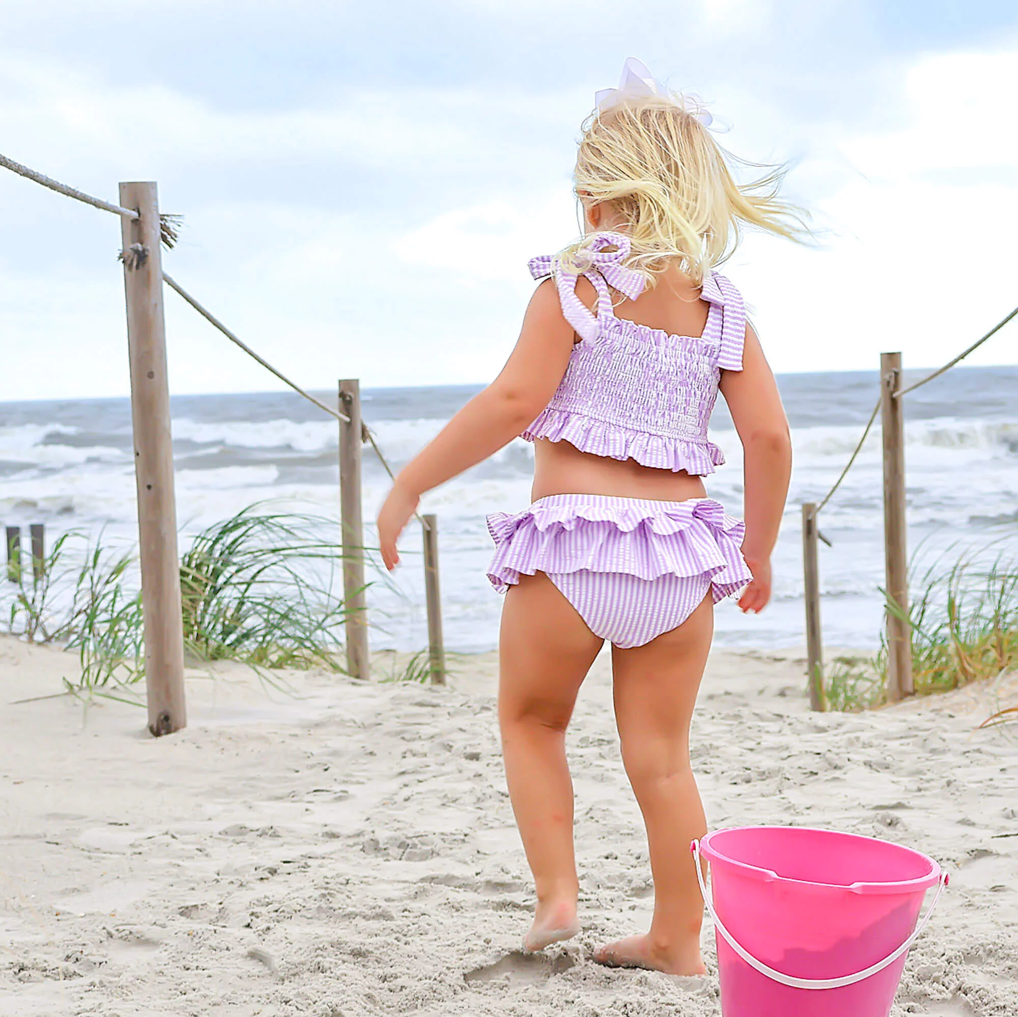 Santorini Purple Stripe Two Piece Swimsuit - Image 3
