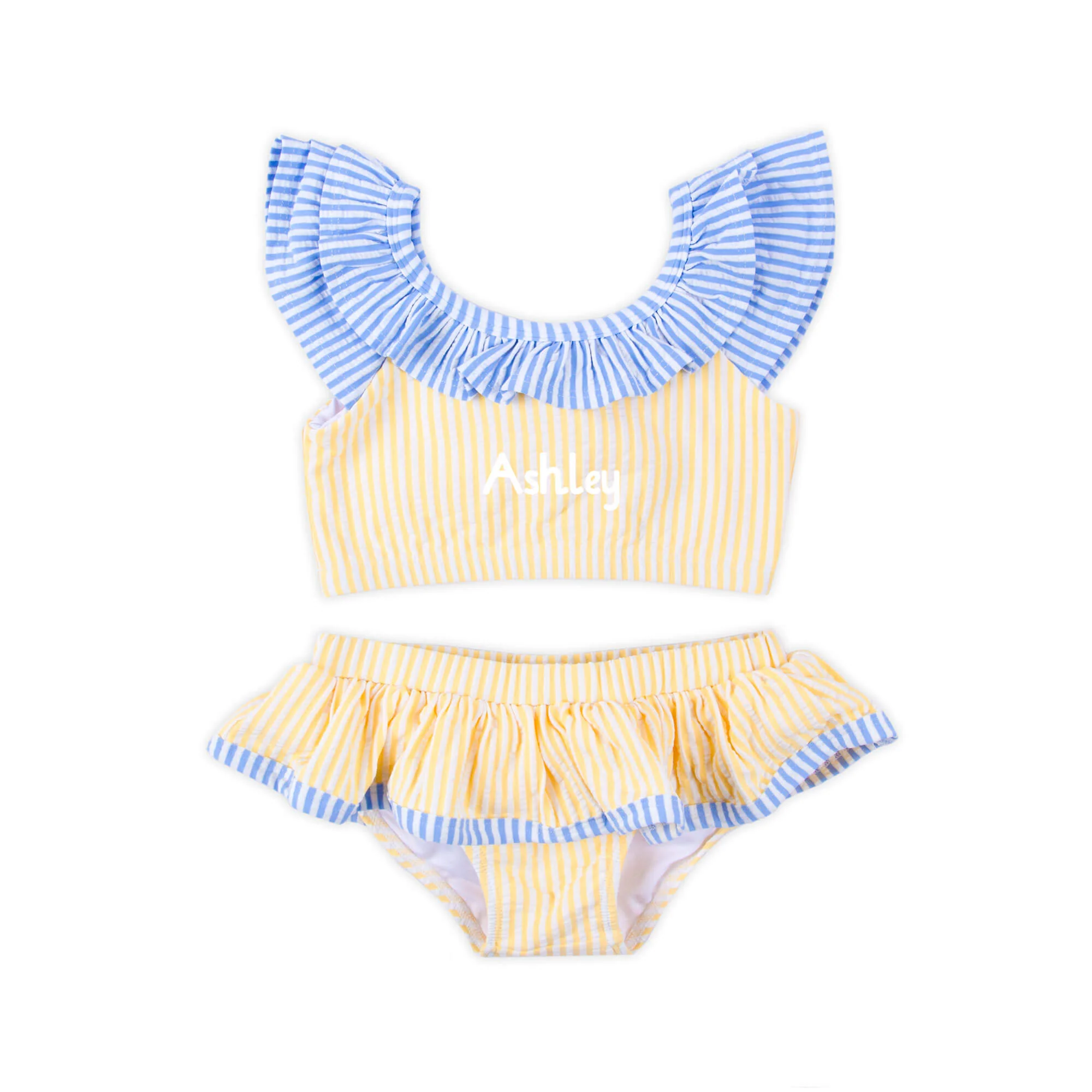 Santorini Yellow & Blue Stripe Two Piece Swimsuit - Image 2