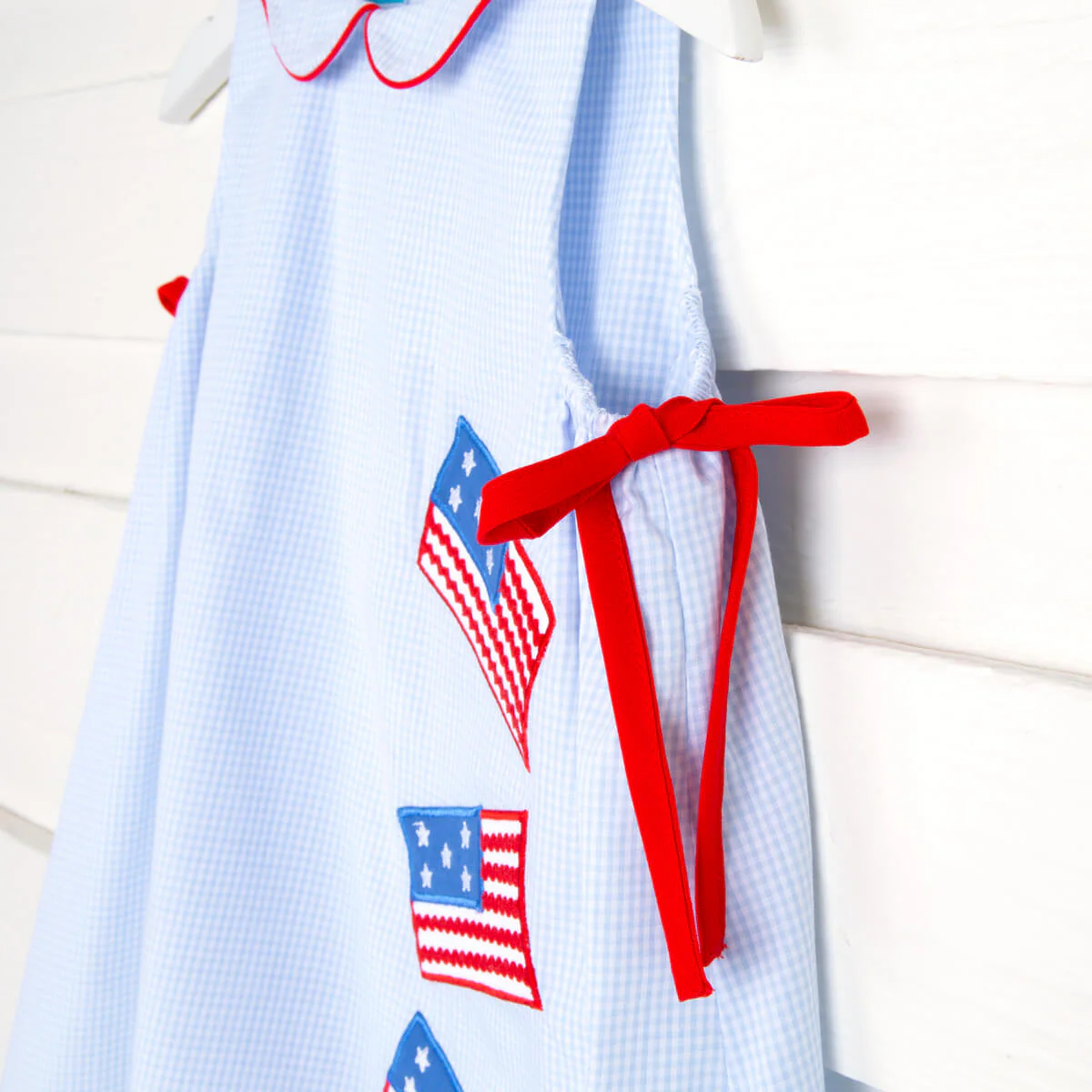Flag Applique Blue Gingham Dress - Image 3