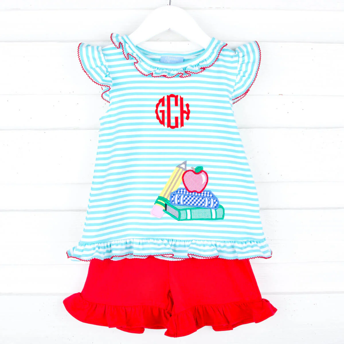 School Book Turquoise & Red Adalyn Short Set - Image 2