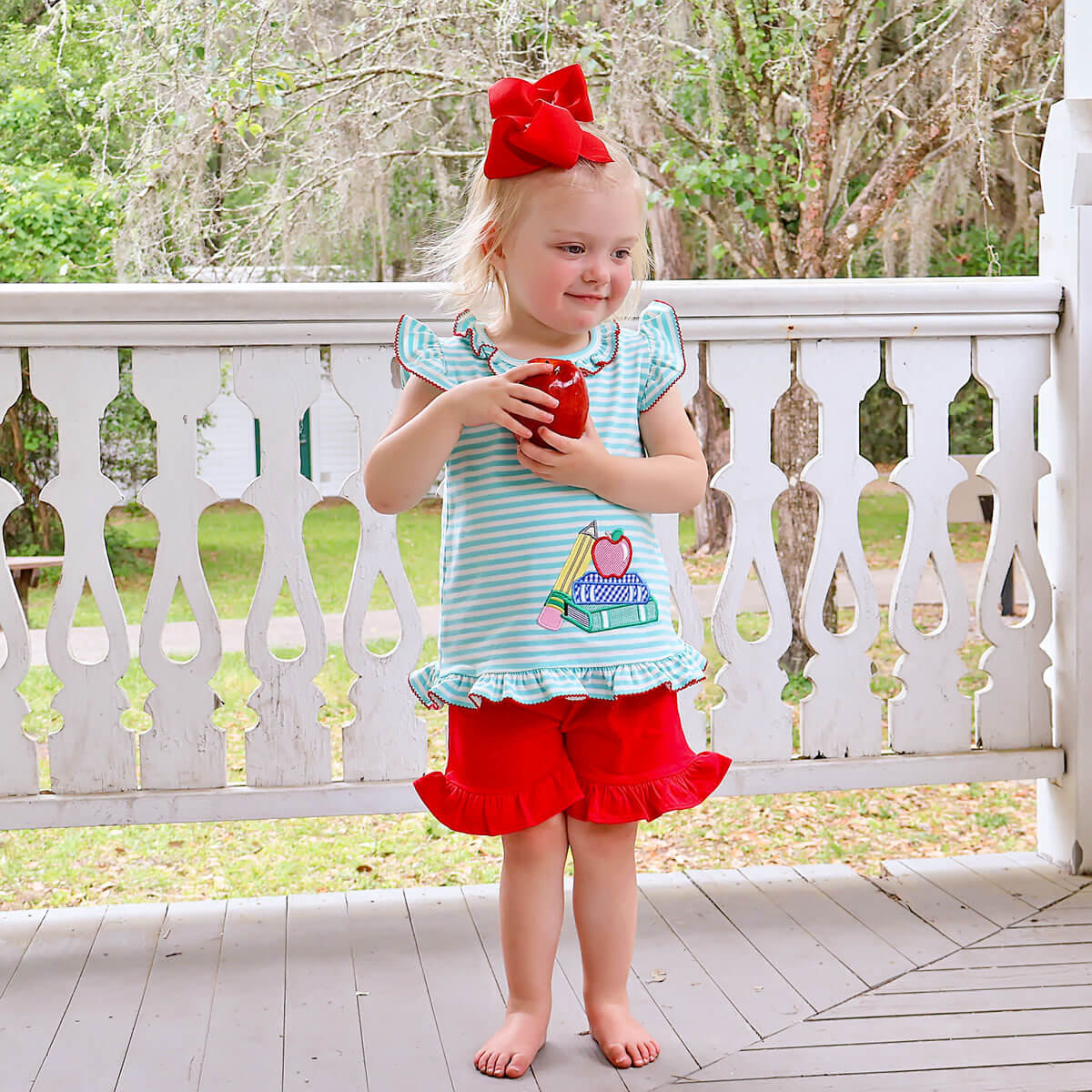 School Book Turquoise & Red Adalyn Short Set - Image 5