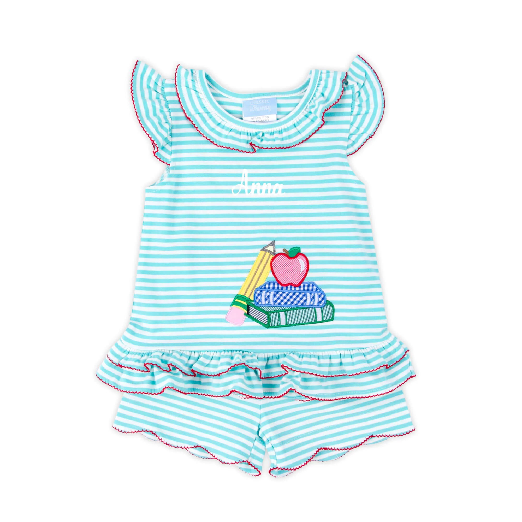 School Book Turquoise Stripe Adalyn Short Set - Image 2