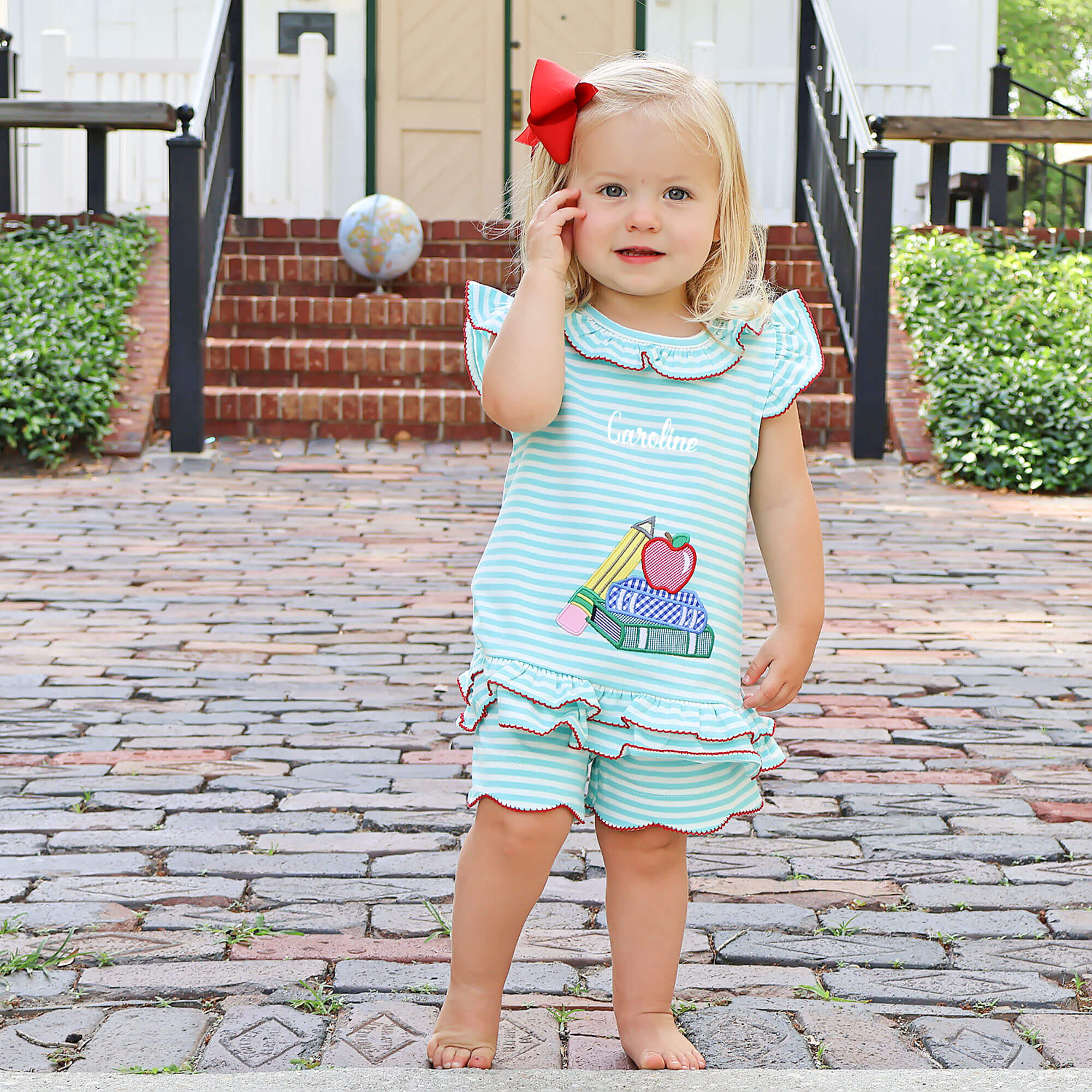 School Book Turquoise Stripe Adalyn Short Set - Image 3