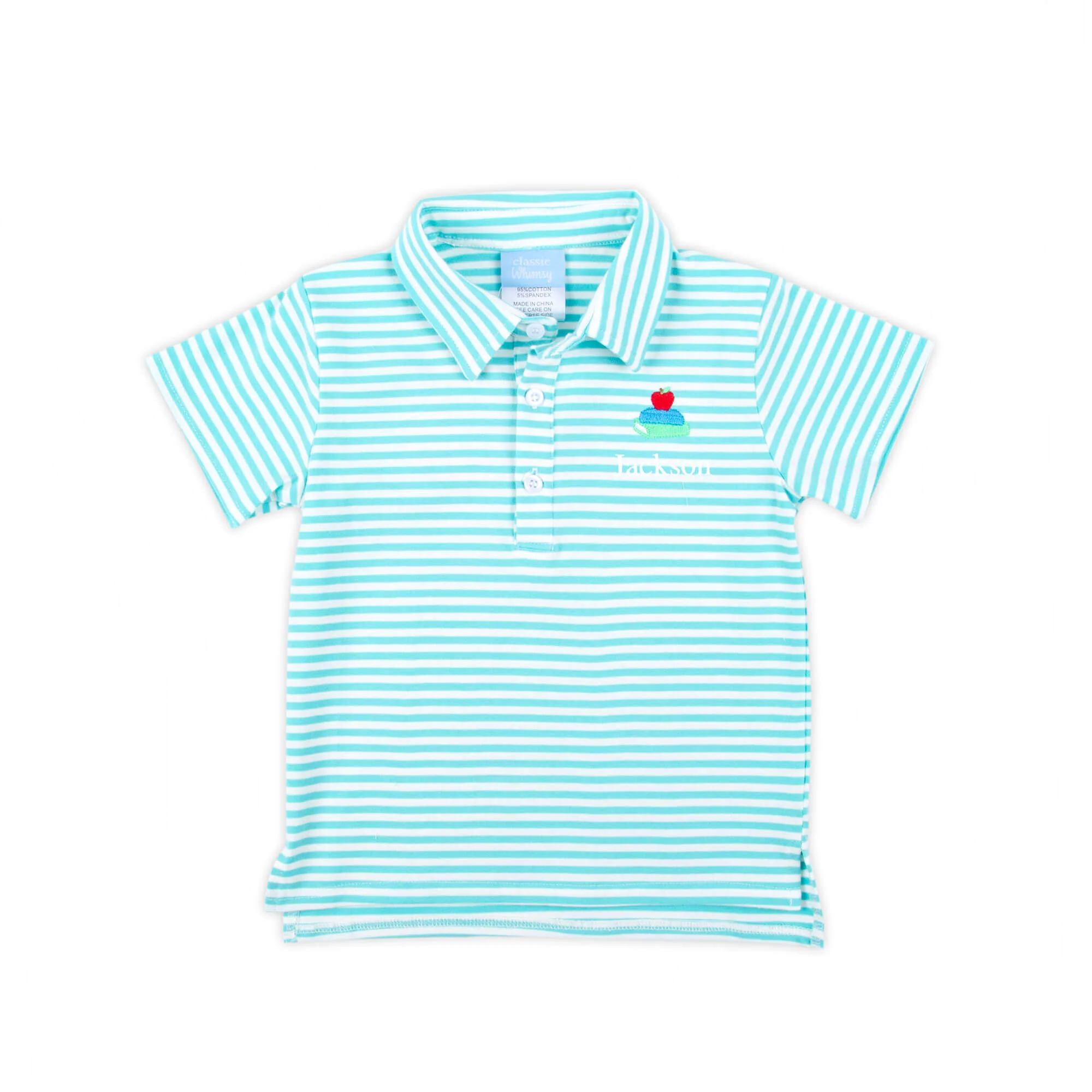 School Book Turquoise Stripe Polo - Image 2