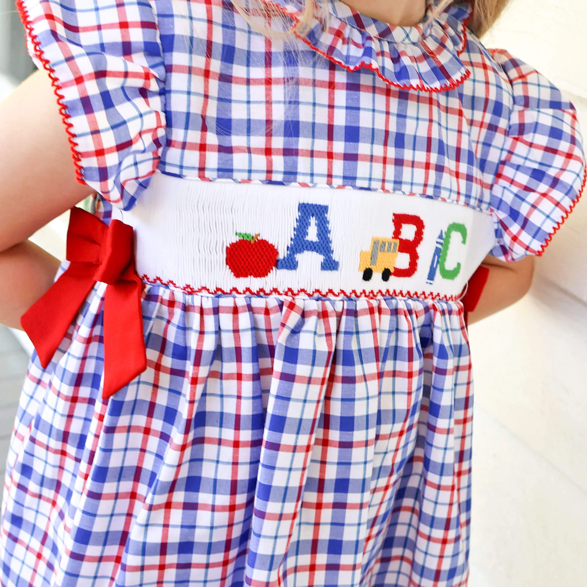 School Days Smocked Navy Plaid Beverly Dress - Image 2