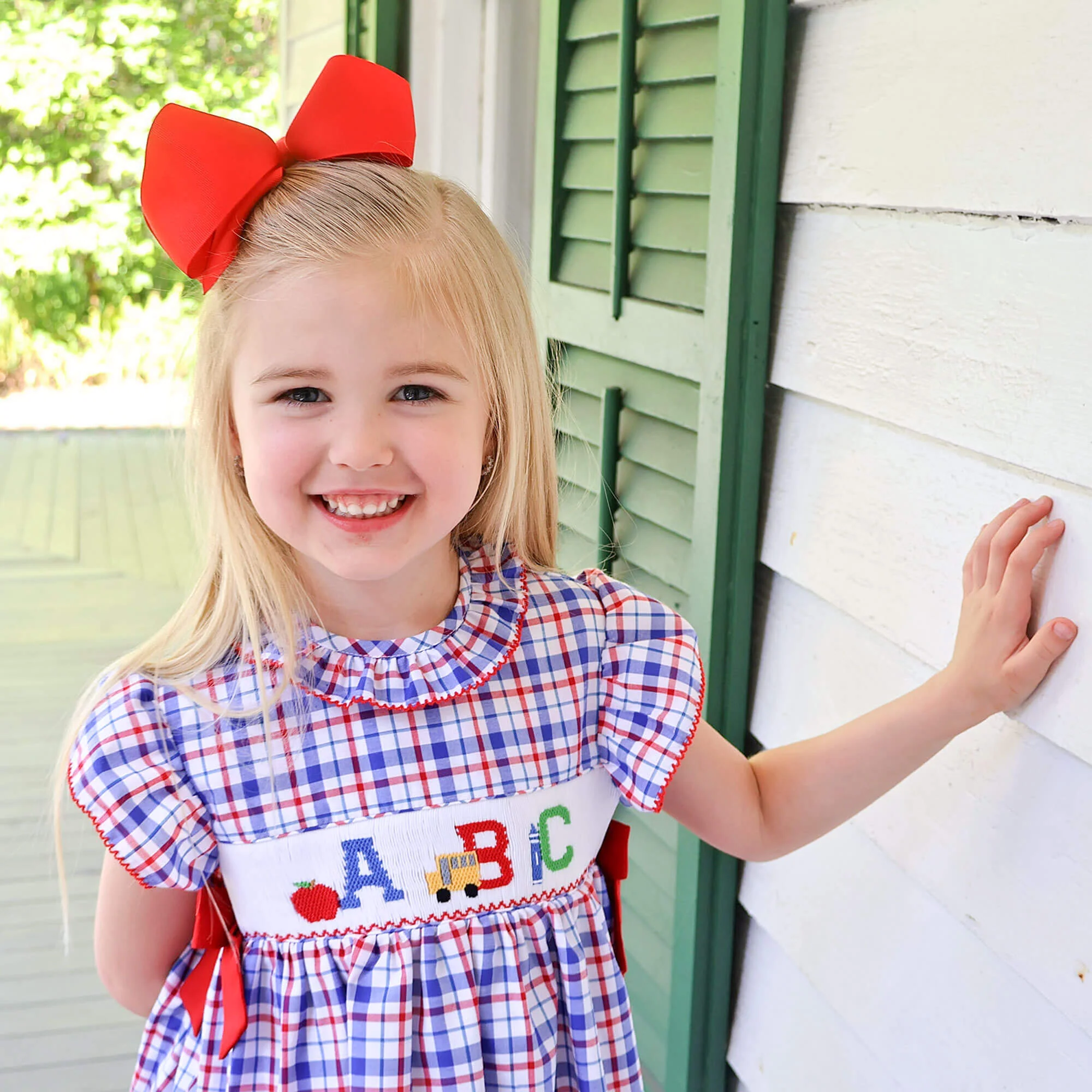 School Days Smocked Navy Plaid Beverly Dress - Image 5