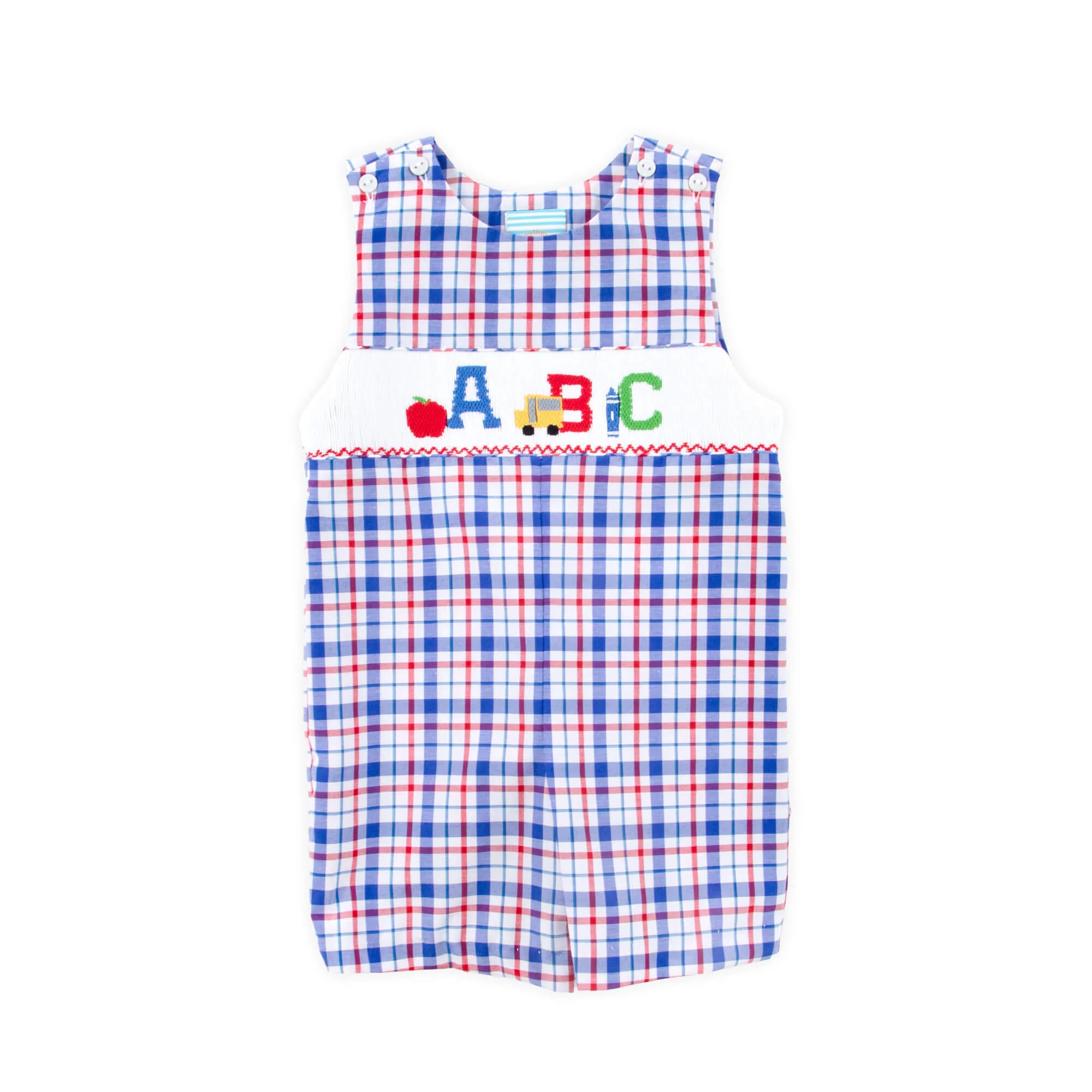 School Days Smocked Navy Plaid Jon Jon - Image 2