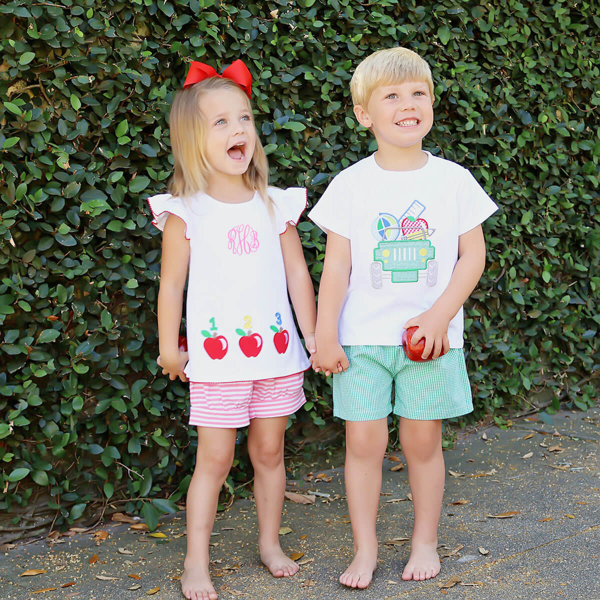 School Truck Green Gingham Short Set - Image 4