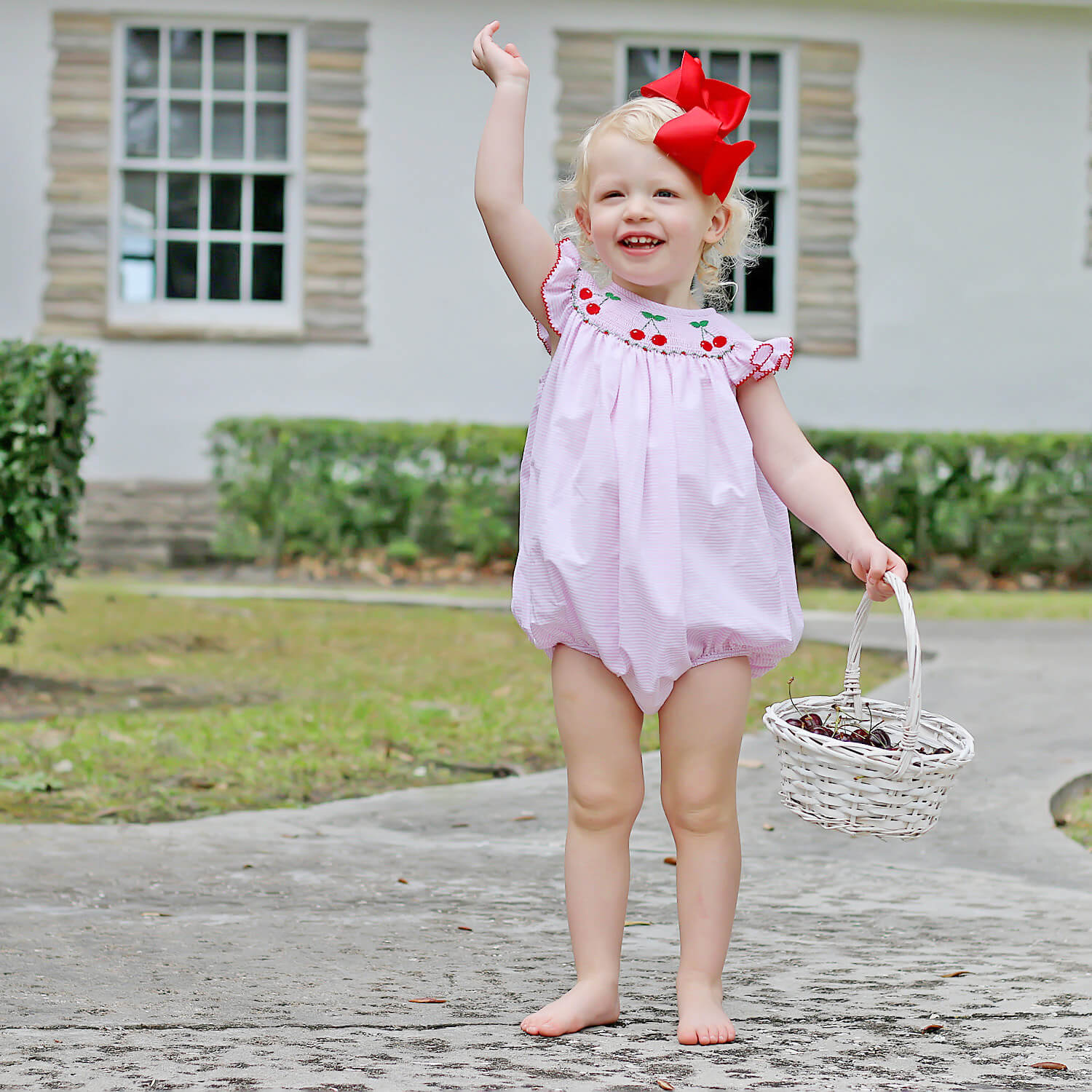 Pink Stripe Cherry Smocked Bubble - Image 4