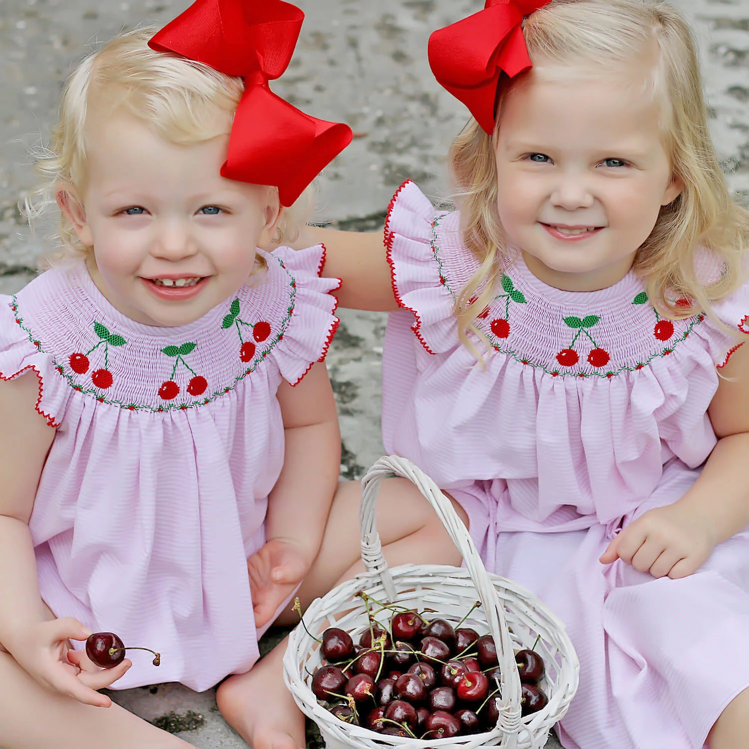 Pink Stripe Cherry Smocked Bubble - Image 5