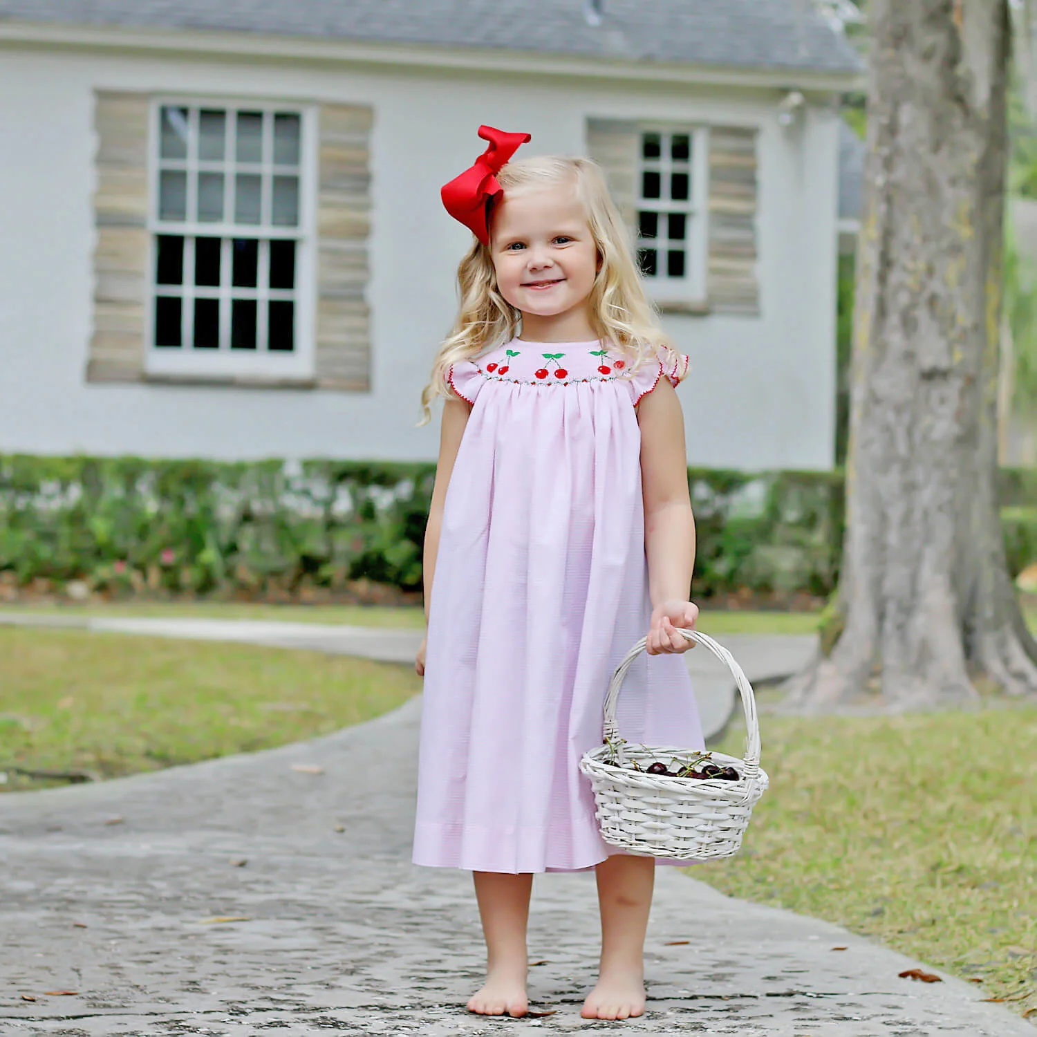 Pink Stripe Cherry Smocked Dress - Image 3