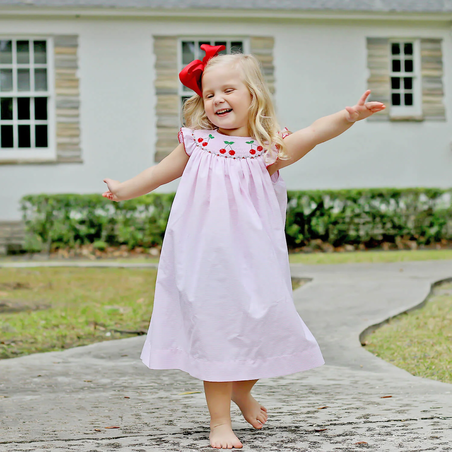 Pink Stripe Cherry Smocked Dress - Image 5