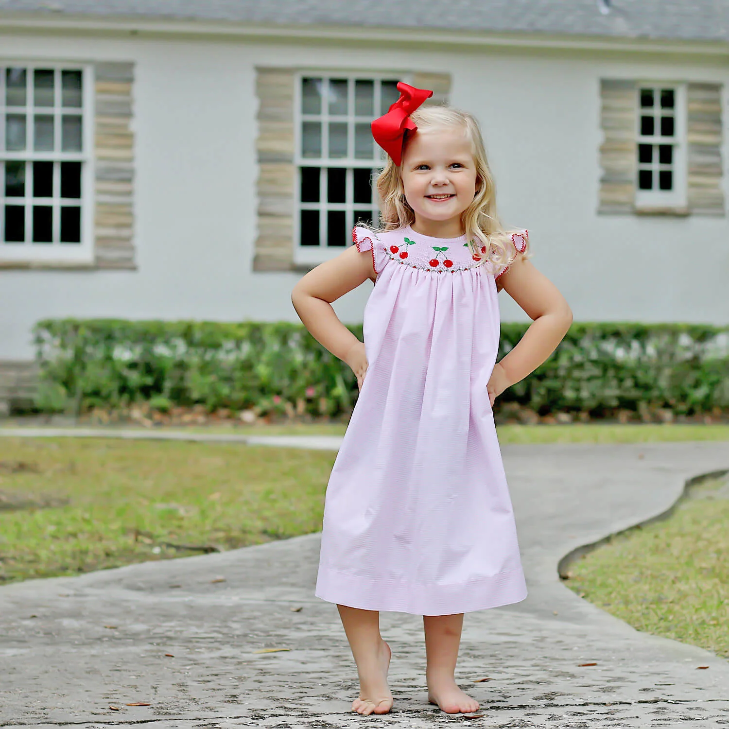 Pink Stripe Cherry Smocked Dress - Image 7