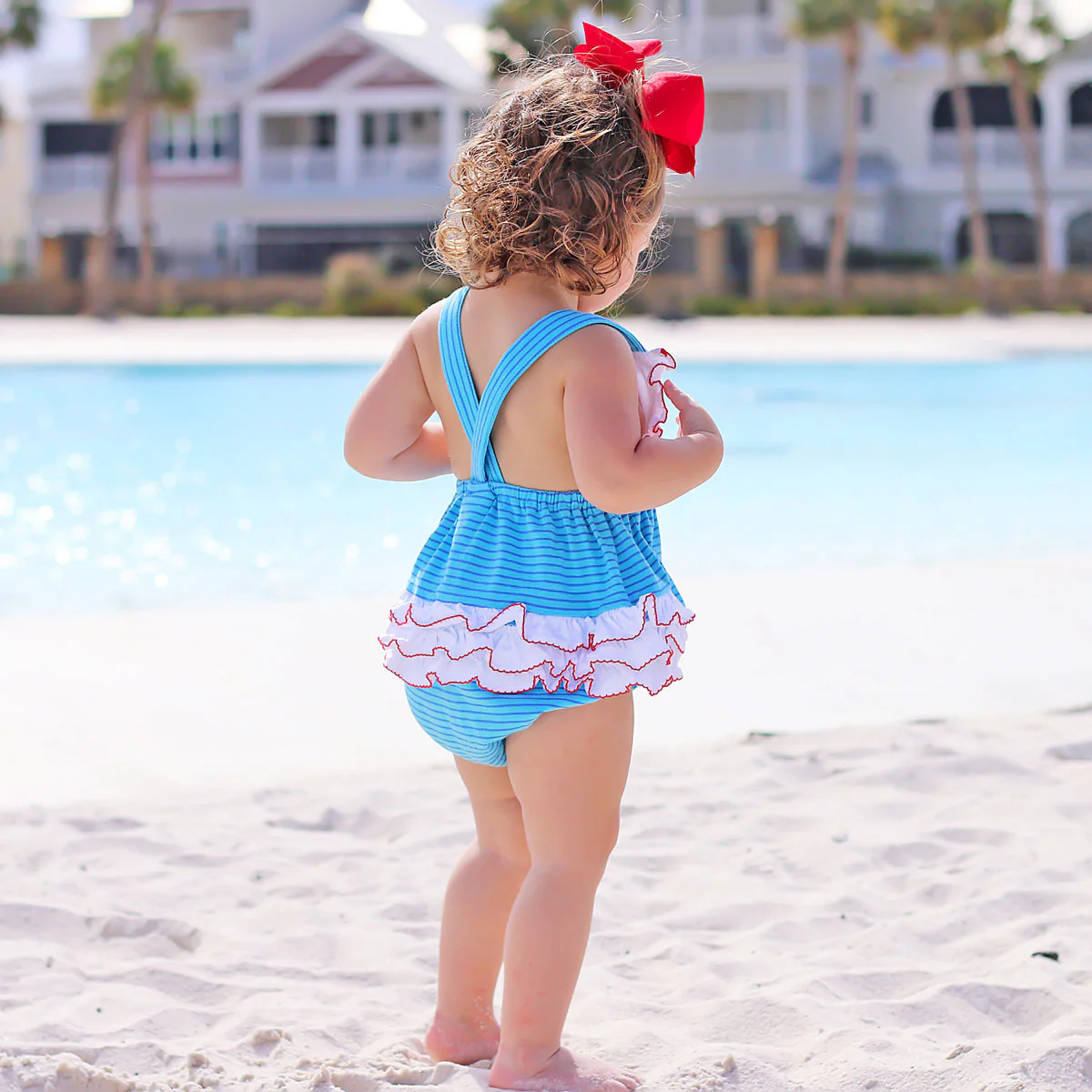 Sea Crab Blue Stripe Knit Ruffle Bubble - Image 5