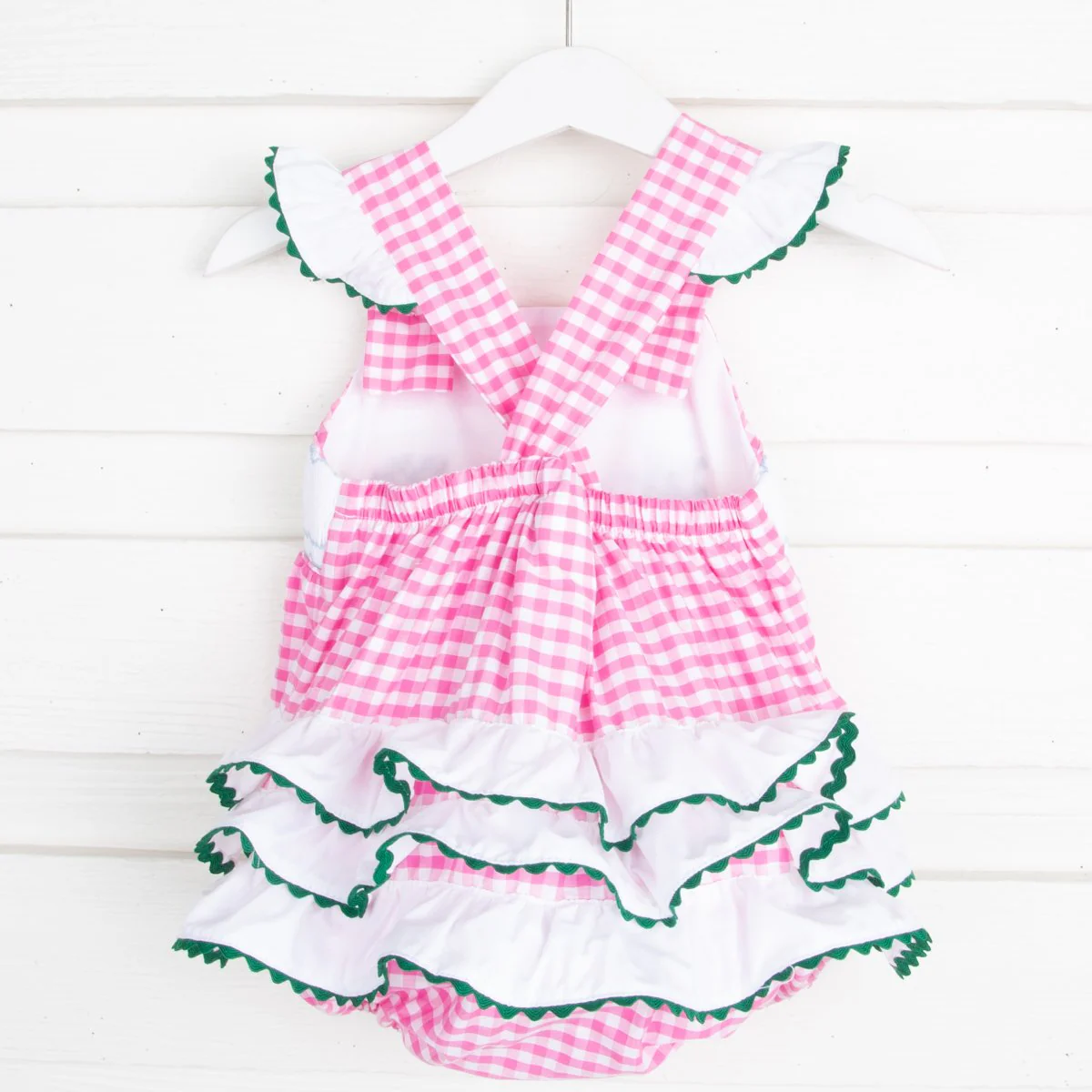 Sea Turtle Smocked Ruffle Bubble Pink Gingham - Image 2