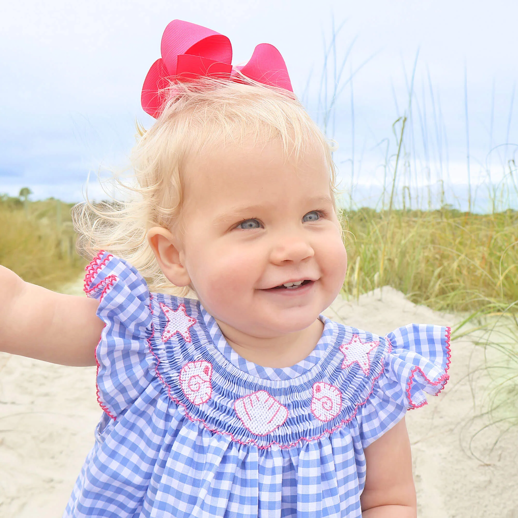 Seashell Smocked Blue Gingham Bubble - Image 2