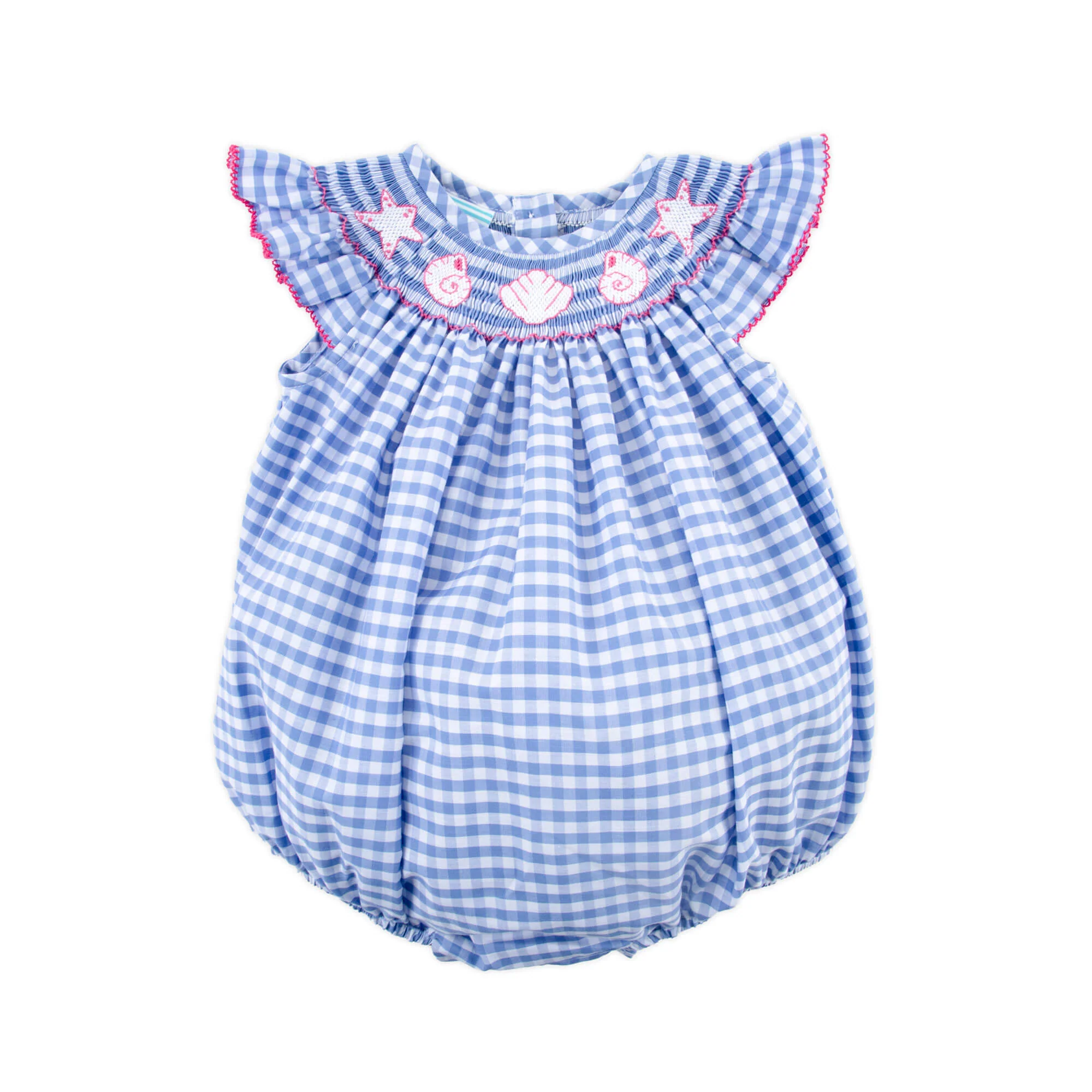 Seashell Smocked Blue Gingham Bubble - Image 3
