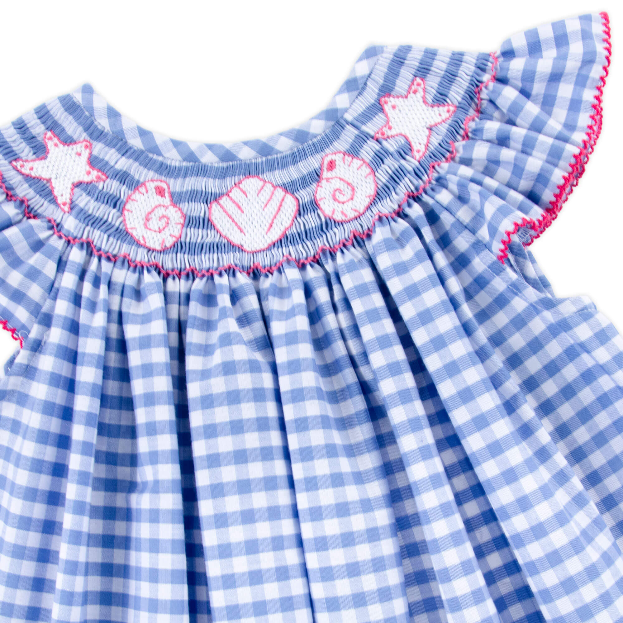 Seashell Smocked Blue Gingham Bubble - Image 5