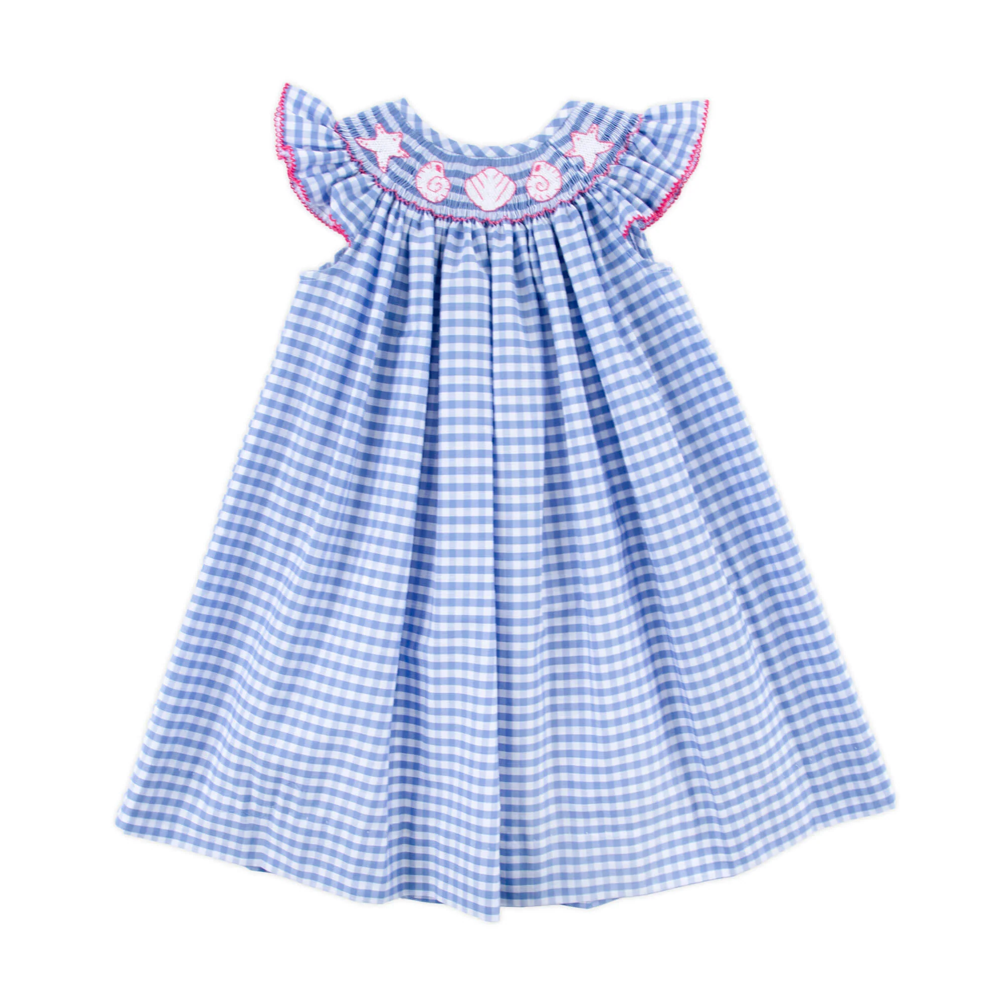 Seashell Smocked Blue Gingham Dress - Image 3