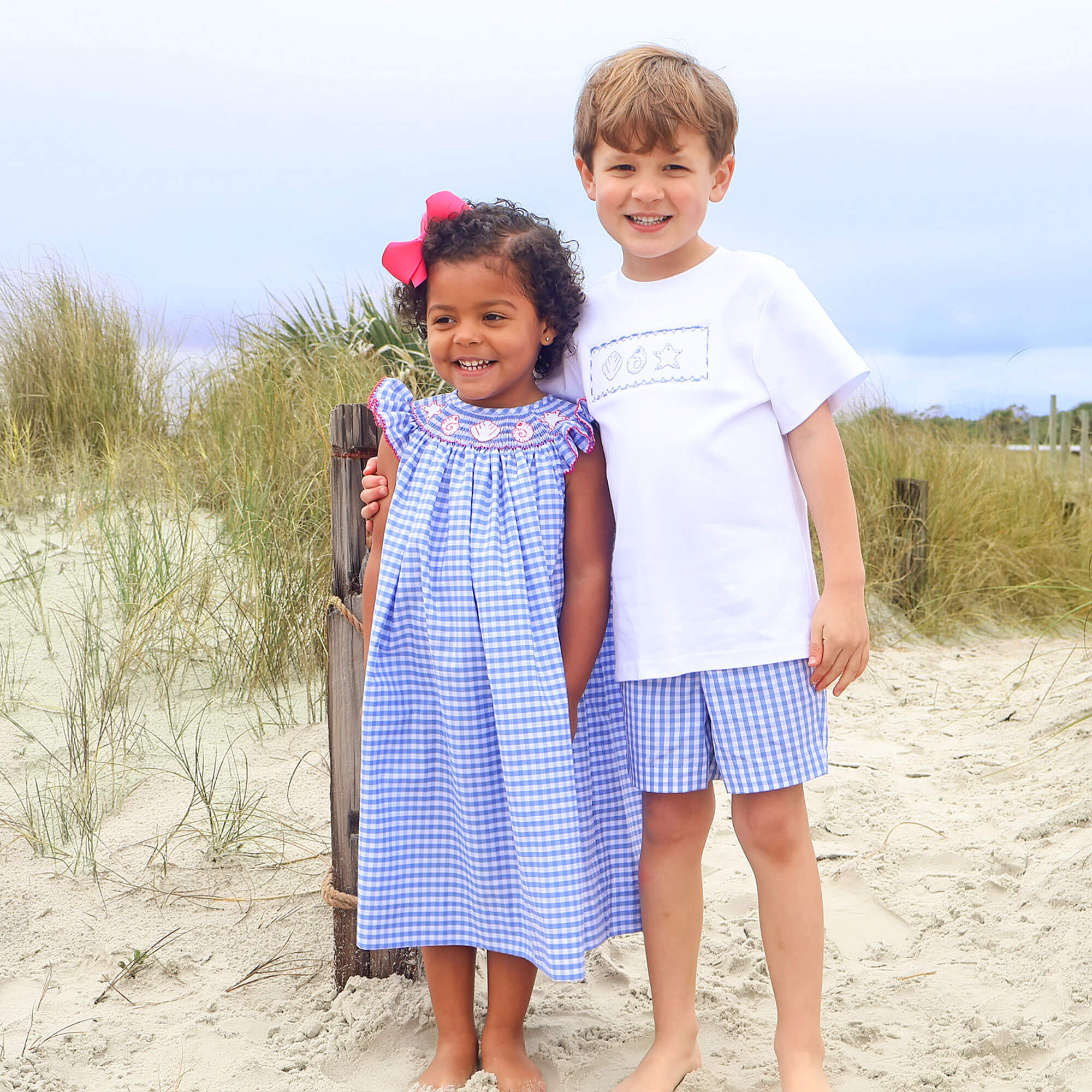 Seashell Smocked Blue Gingham Dress - Image 4