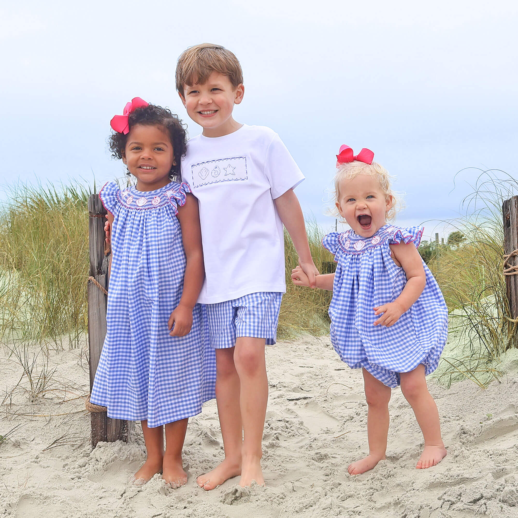 Seashell Smocked Blue Gingham Dress - Image 6