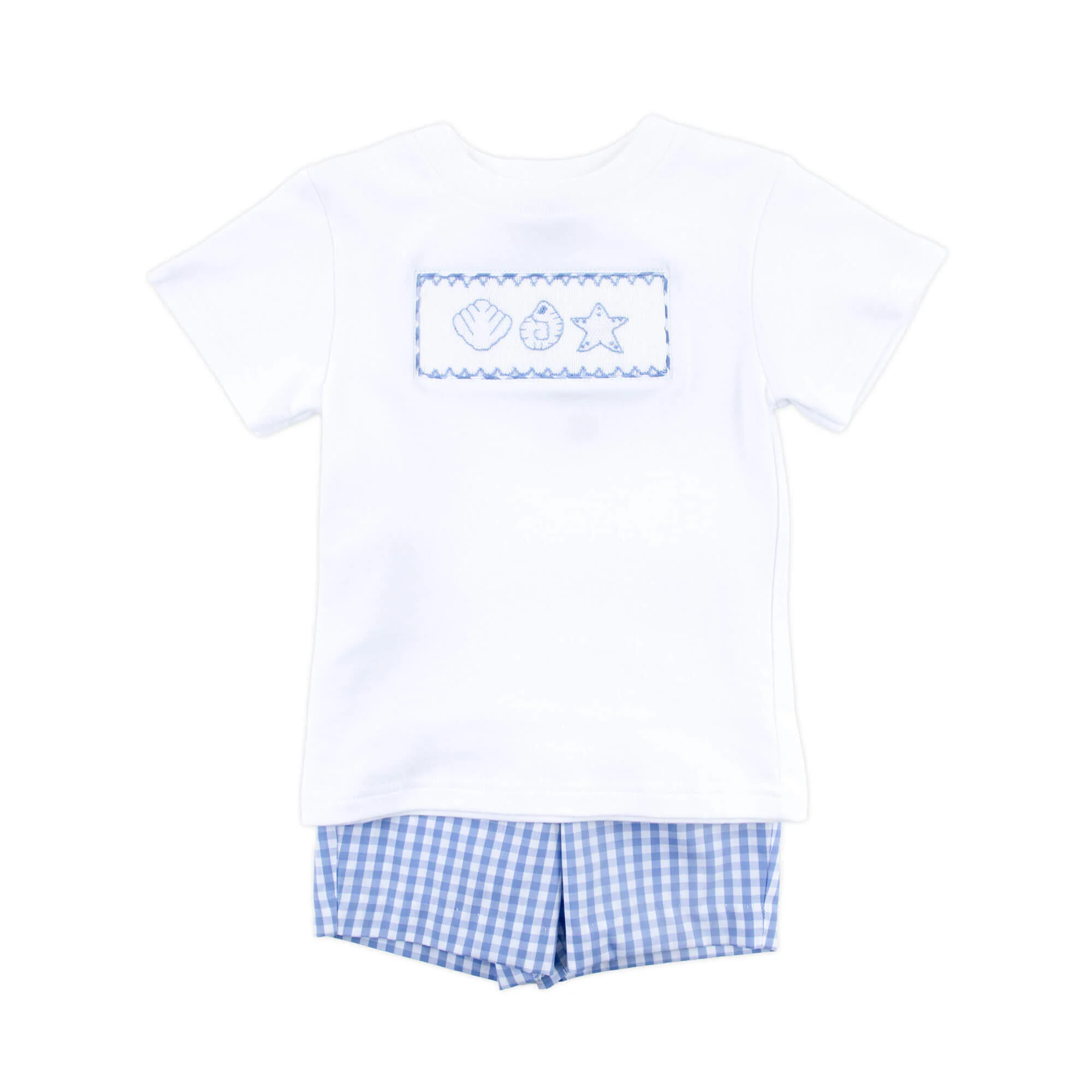 Seashell Smocked Blue Gingham Short Set - Image 2