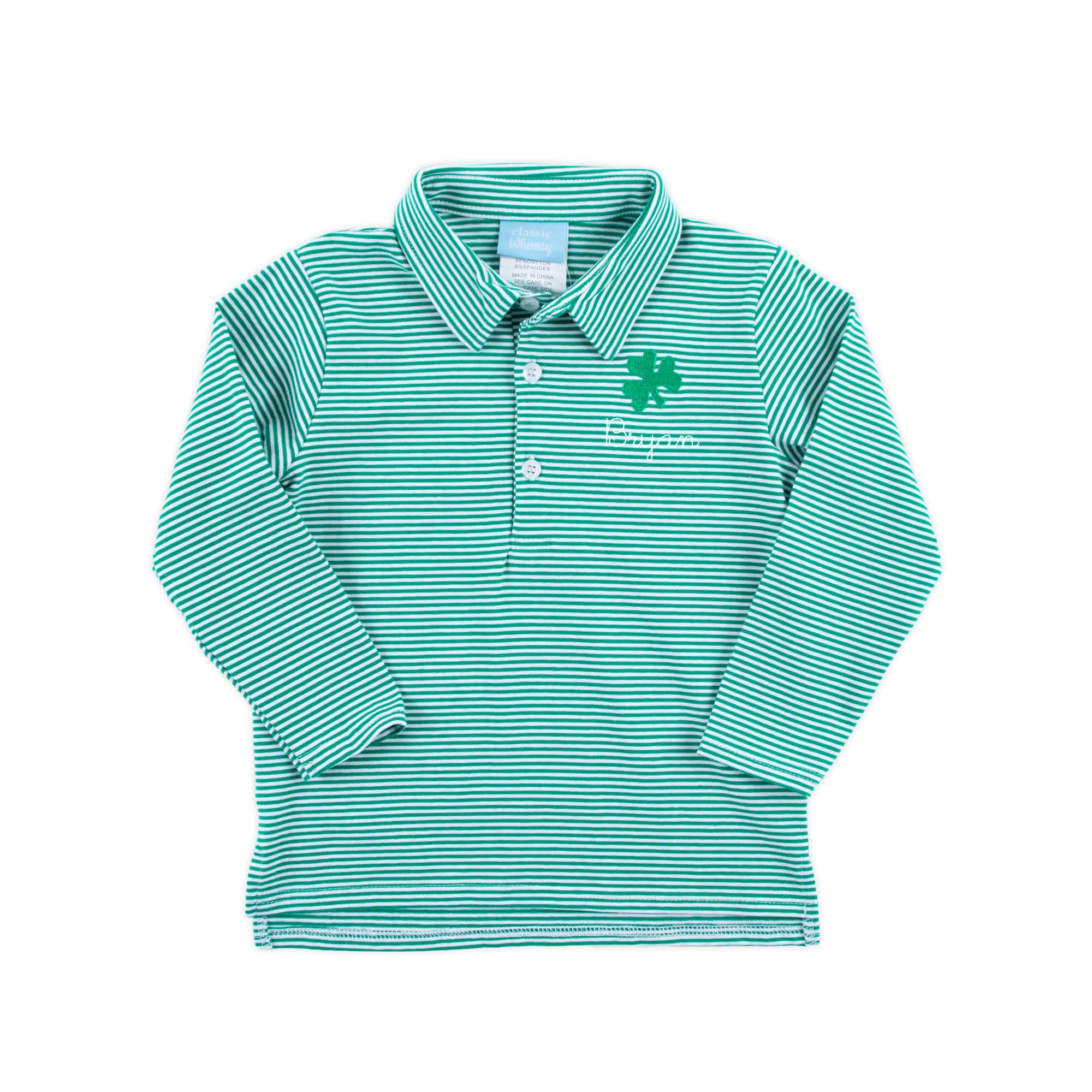Shamrock Embroidered Green Stripe Polo - Image 2